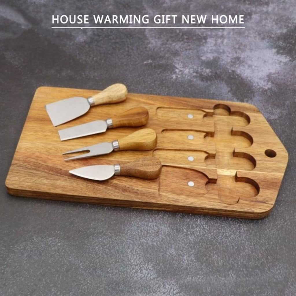 Spacious Cheese Knives for Charcuterie Board Cheese Board Set Knife Set Steak Bread Cutting Board Rustic Wood Tray Party Serving Dishes Multifunction