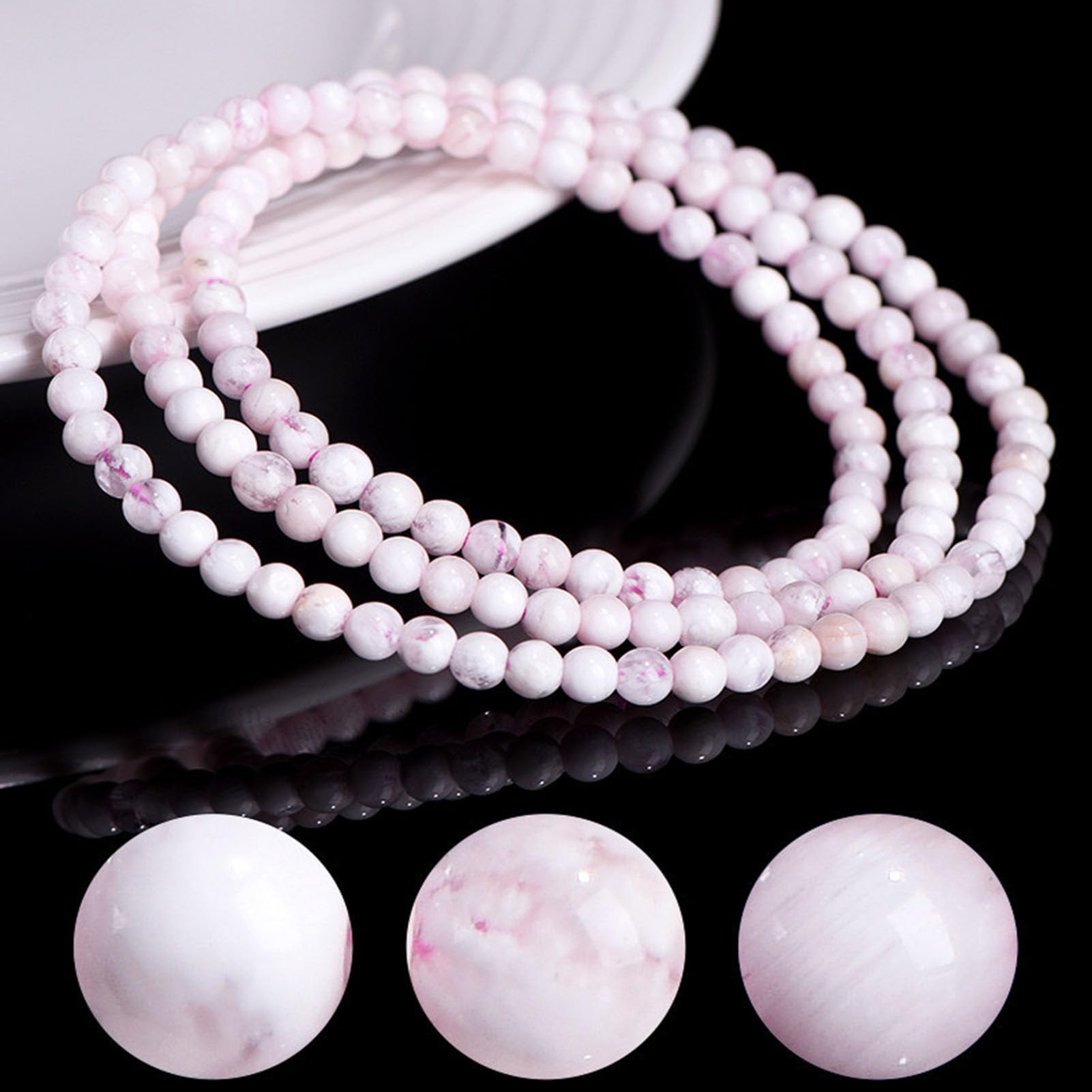 Braccialetti Rosa Naturali Fatti a Mano, Braccialetti Elasticizzati con Pietre preziose al Quarzo Fantasma Braccialetti Quarzo Rosa, per l'energia positiva dell'amore Meditazione,3MM