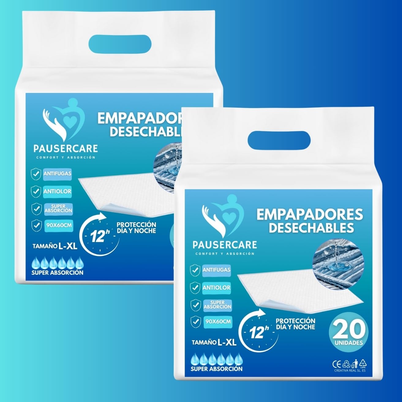 Empapadores PAUSERCARE Incontinencia - Desechables 60x90 CM- 20Ud - Protectores Cama Absorbentes para Adultos, Bebes Perro Gato. Higene, Hospital, Protección Sanitaria Y Doméstica - Salvacamas