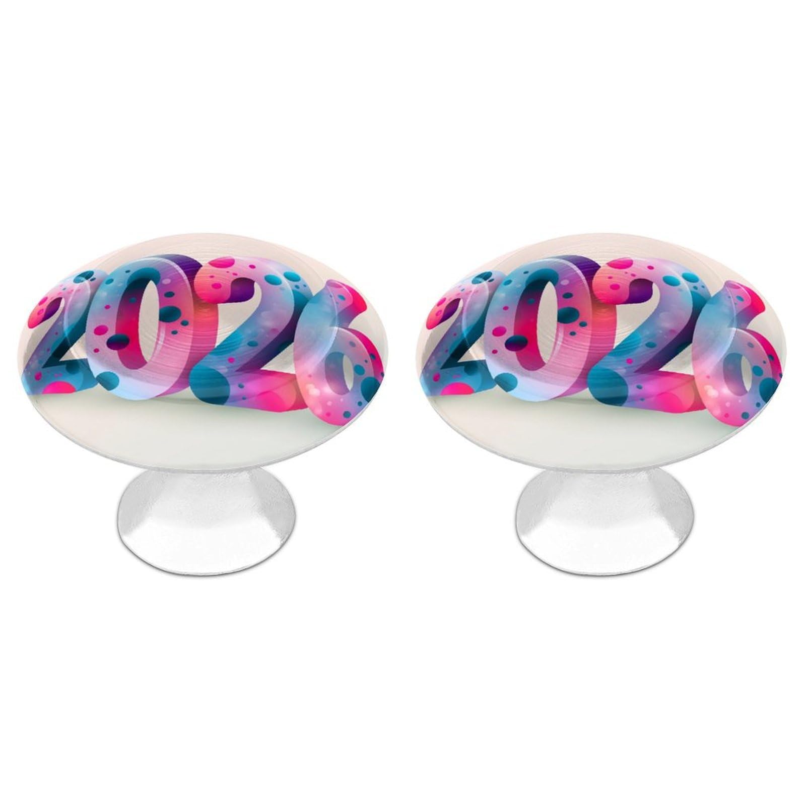 Jubonexis Colorful Text 2026 Round Drawer Cabinet Knobs Handles with Screws,2 Pcs, Drawer Dresser Knob Pulls Decor for Wardrobe Cupboard Home Office Kitchen