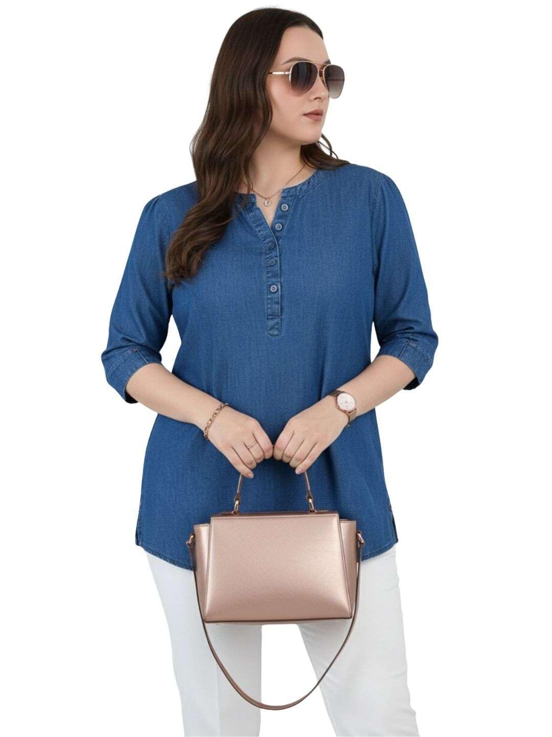 glamzei Women’s 100% Cotton Denim Tunic Top | Casual Shirt‑Style, Relaxed Fit Jeans Tunic | Trendy & Chic Top for Girls (Available in 9 Sizes)-picture-20