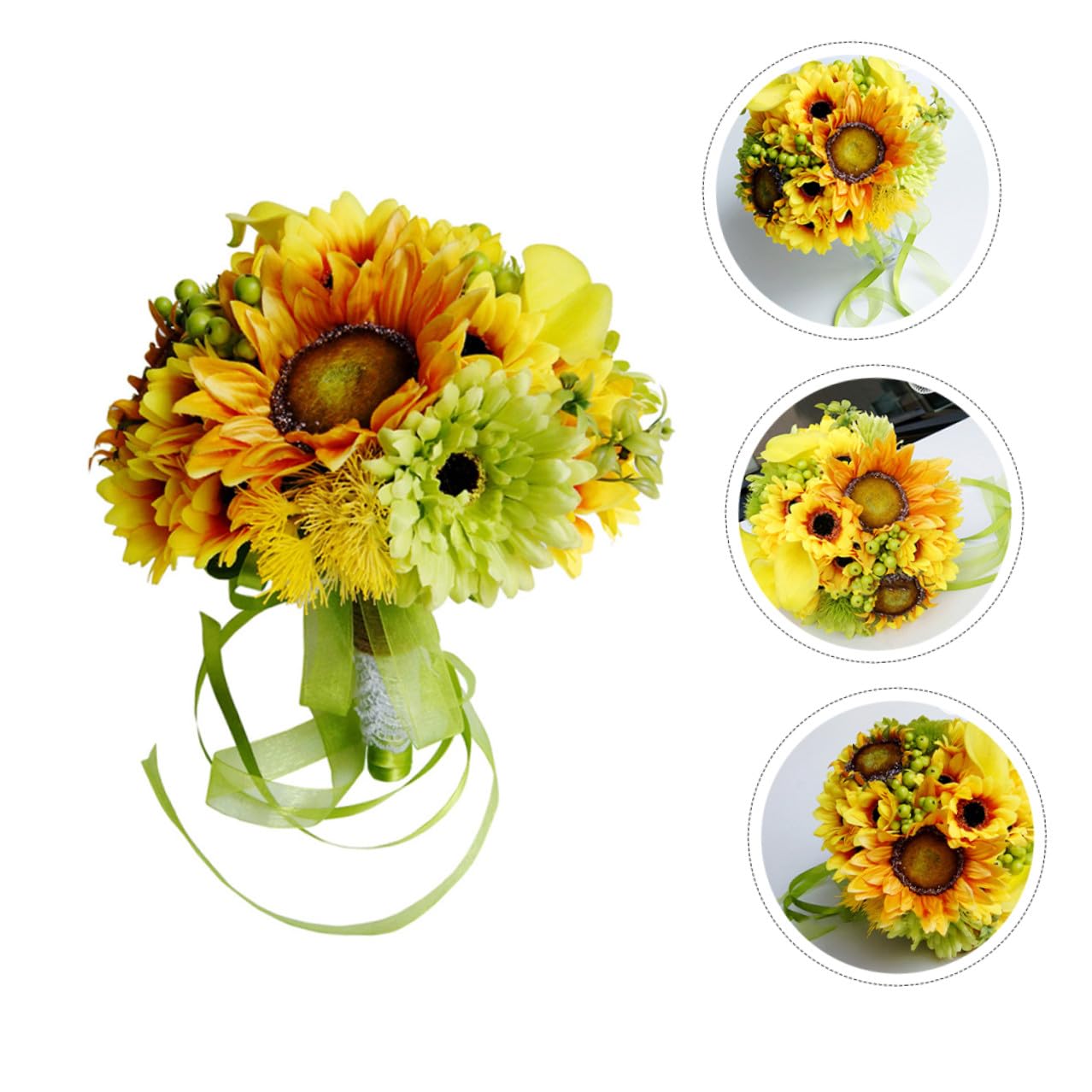 Uonlytech Künstlicher Brautstrauß Sonnenblumenstrauß Hochzeitsdeko Langlebig Pflegeleicht Fotorequisite für Hochzeit und Party