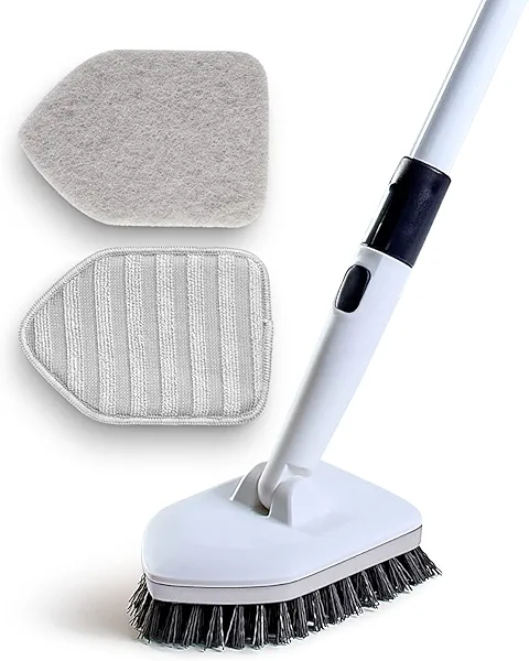 Moku Home Shower Scrubber 3 in 1 Extendable Long Handle 58" Cleaning Brush - Non Scratch Shower Brush for Cleaning Bathroom Kitchen Toilet Wall Tub Tile (Gray)
