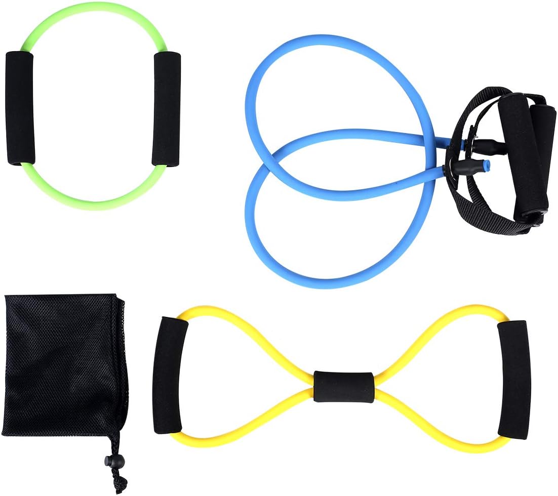 ATHLDYN Resistance Band Set 3 Pieces- Exercise Tube Band, Figure 8 Toner Resistance Band, Circle O-Ring Loop Exercise Cords for Physical Therapy, Home Workouts, Pilates,Yoga