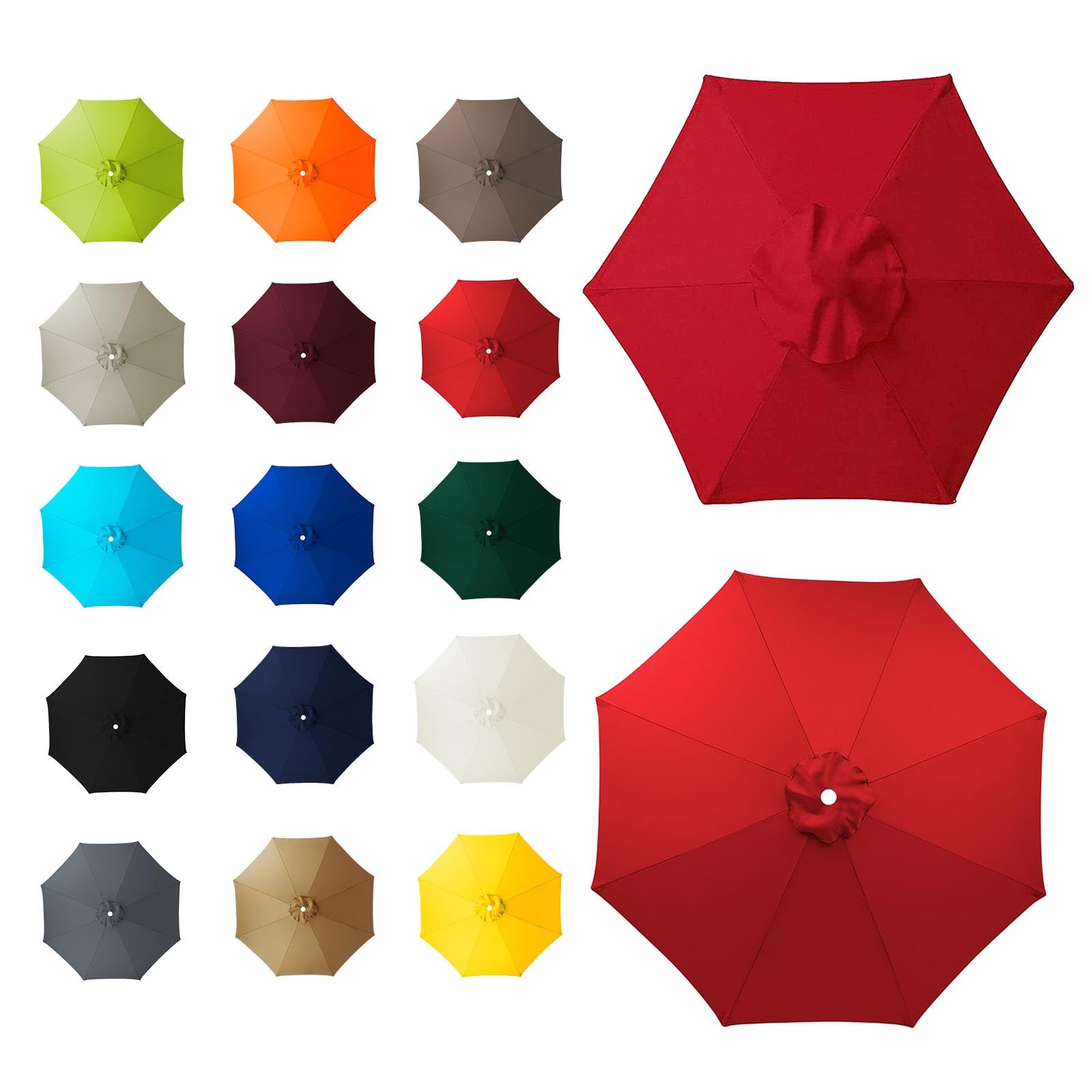6 Arms/8 Arms Umbrella Replacement Canopy, Replacement Canopy, Replacement Parasol Cover, Sun Umbrella Replacement Cloth, Many Colours, for Patio Market Table, Patio, swimming Pool(Red,8ribs:2.5m/8.2f