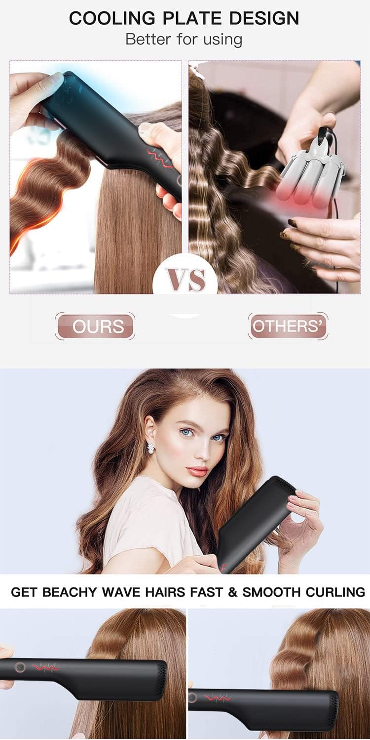 AIKO Pro Double Barrel Ceramic Hair Waver, Beach Wave Egg Roll Curling Iron, 2 Embedded Ceramic Barrels Styling Tool (Black, Rose Gold)