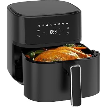 Hot Air Fryer 6.5 L XL Airfryer Quiet Fryer without Oil with 8 Programmes Touch Screen 1700 W Metal Cooking Space Compact & Easy to Clean Air Fryer for Family