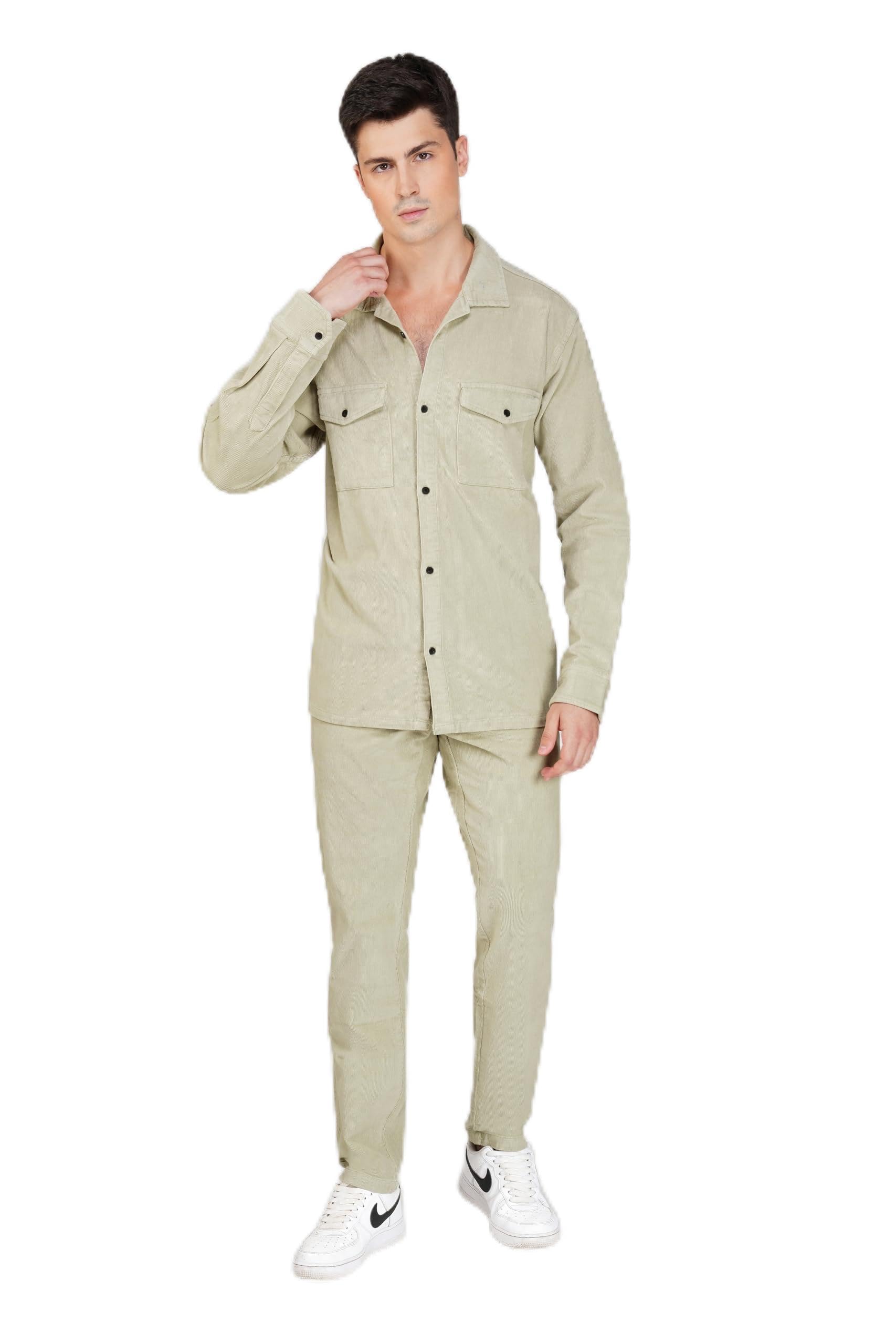 Men's Corduroy Jacket and Pants Set, Casual Two-Piece Outfit with Button Front-picture-40