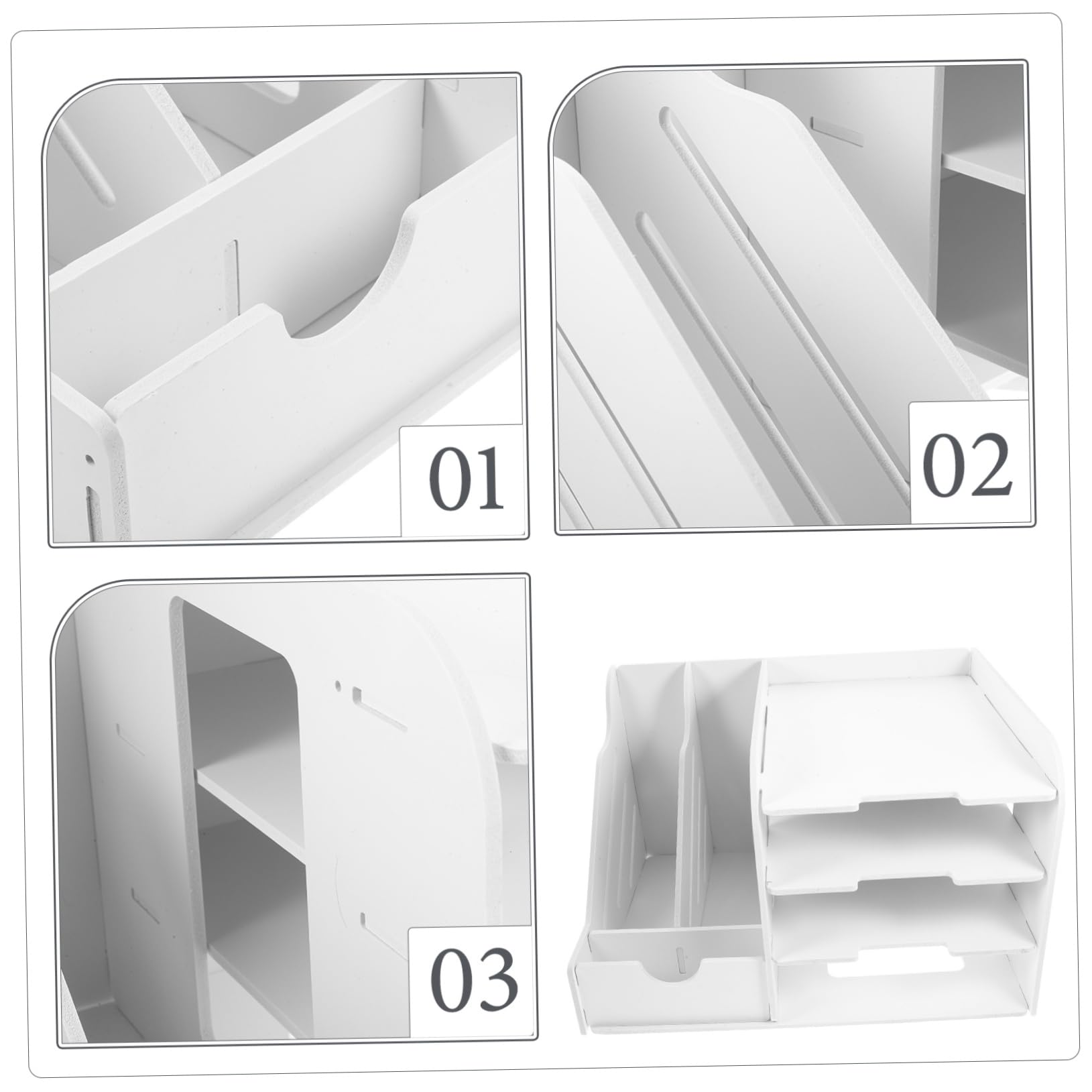 Portadocumenti da Tavolo a 4 Livelli Bianco in Composito Legno-plastica | Vassoi Orizzontali Impilabili, Design Smontabile, Risparmio Spazio per Scuola e Ufficio