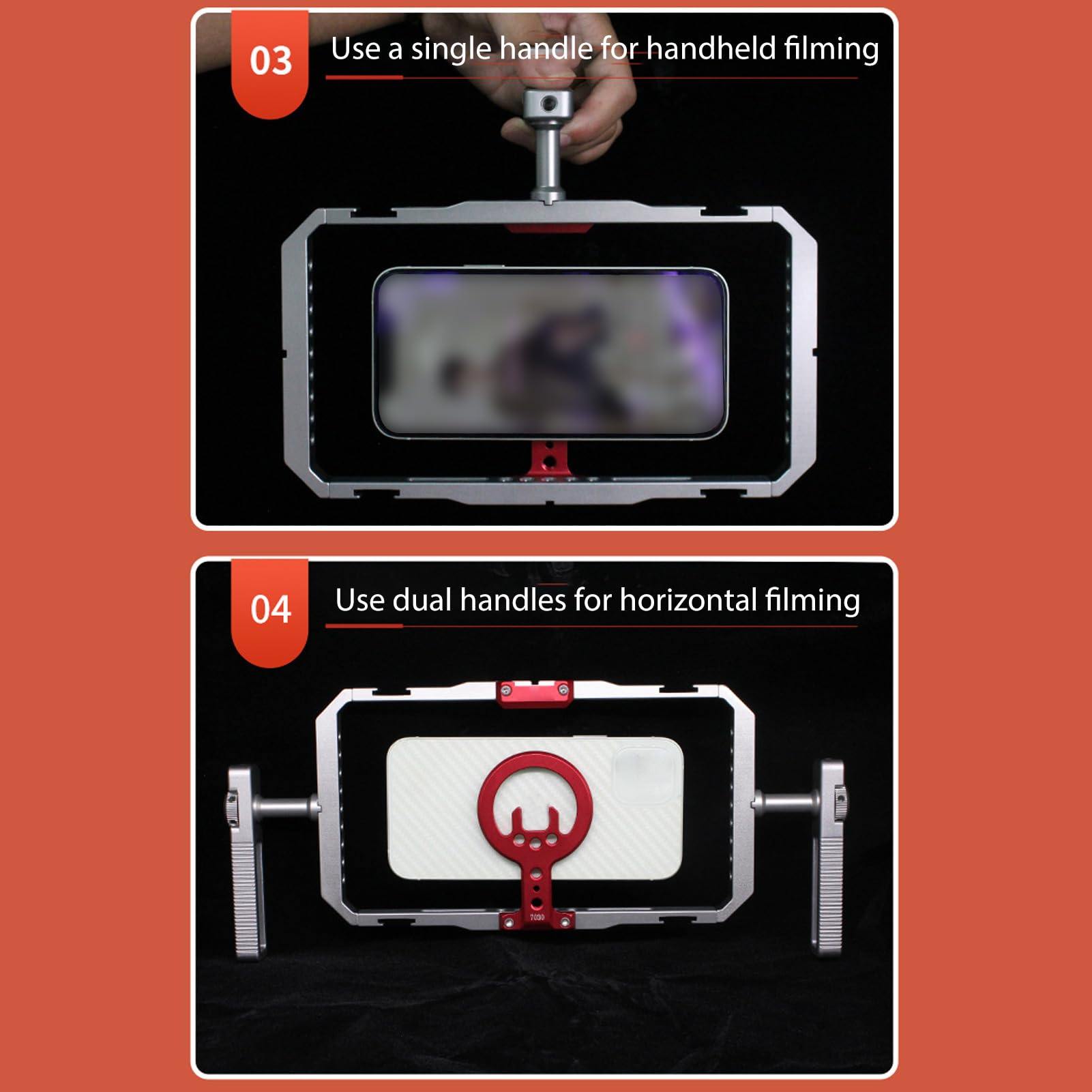 Dpofirs Estabilizador de Jaula para Teléfono Móvil Equipo de Vídeo Ligero de Aleación de Aluminio con Asas Dobles para Filmación de Películas con Teléfonos Inteligentes para Vloggers/Creadores de