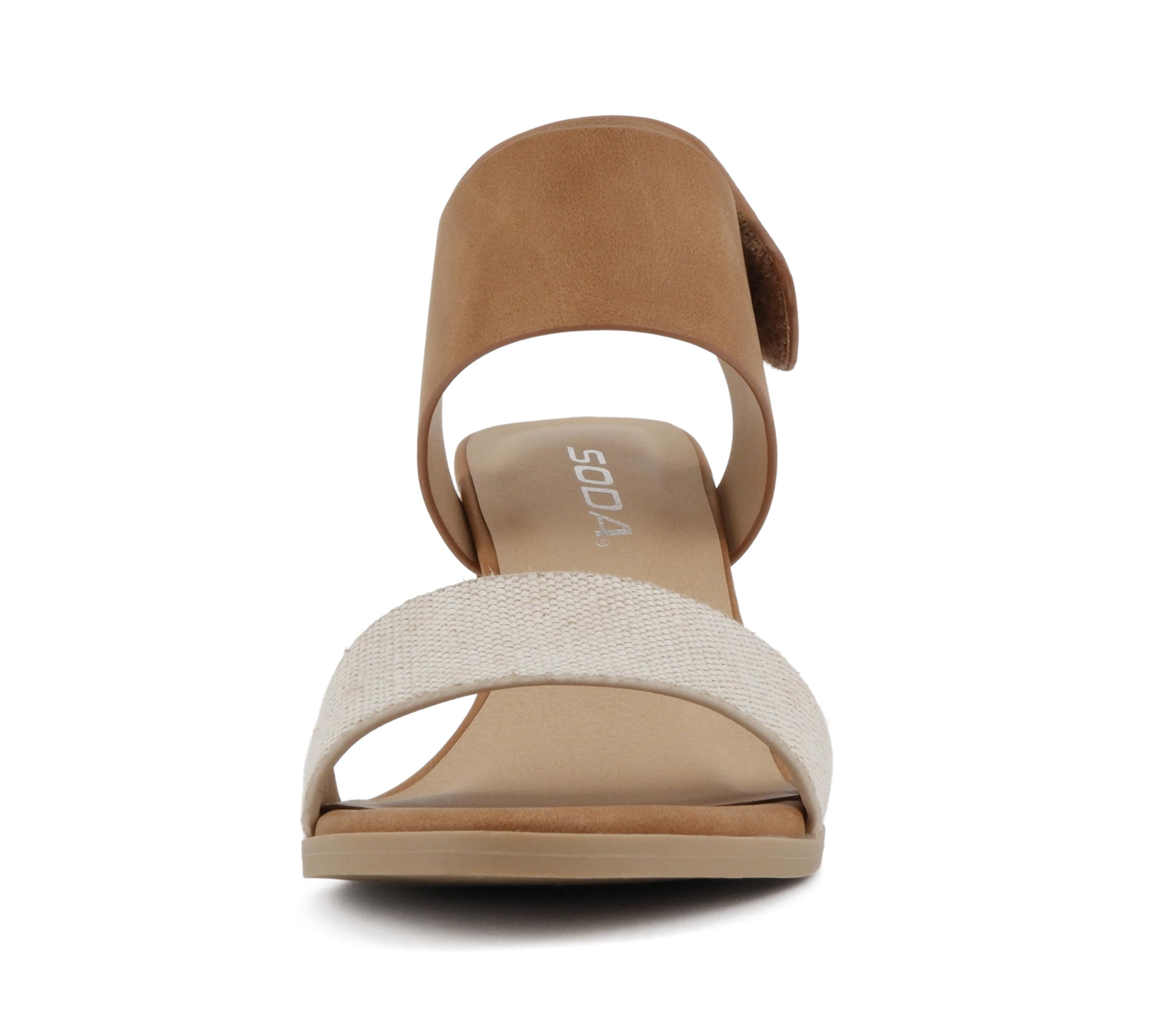 Soda Wait-A ~ Women Open Round Toe Chunky Heel Ankle Strap High Heel Dress Sandals: 10 Beige Canvas/Tan