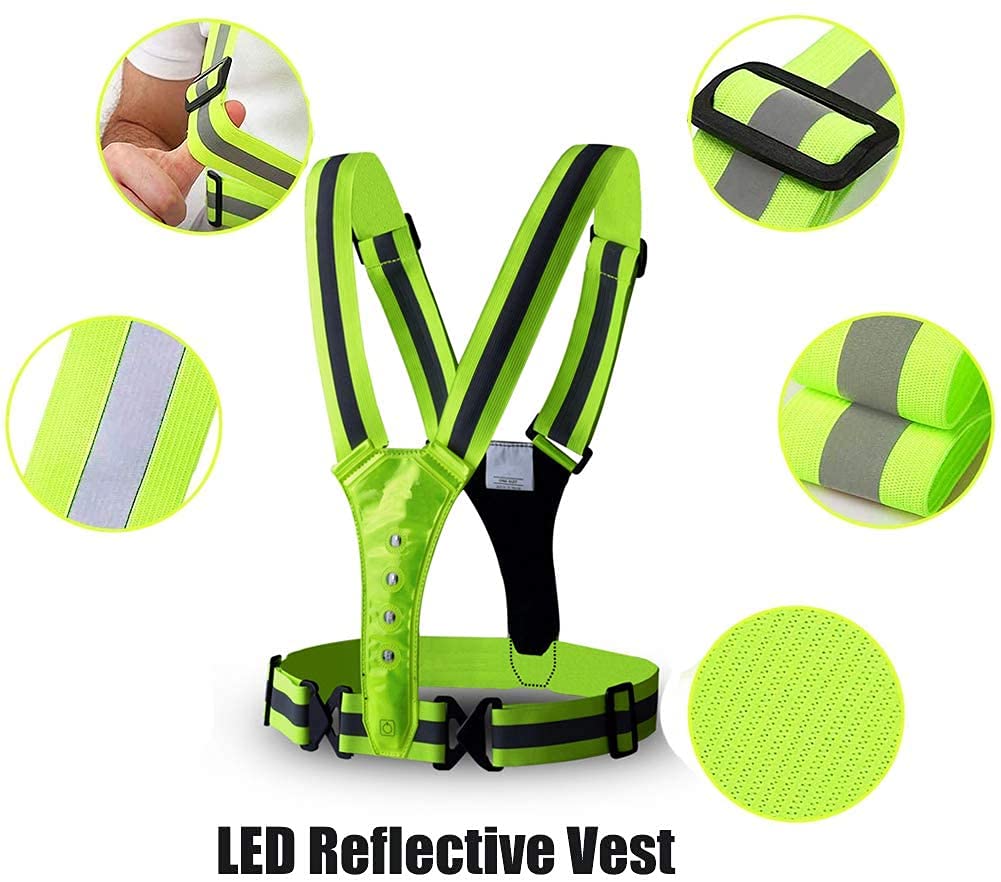 JJJ Gilet réfléchissant LED, Gilet réfléchissant Gilet Haute visibilité Gilet de sécurité réglable for la sécurité extérieure for la Nuit en Marche à la Moto Cyclisme et Chien de Marche de Chien