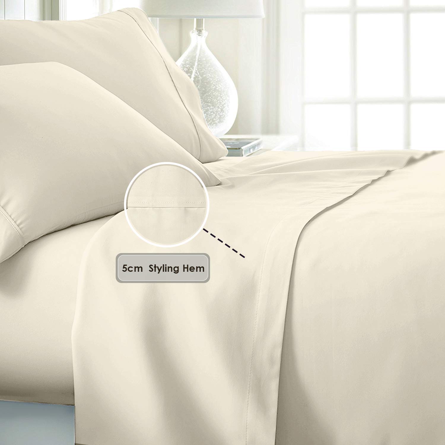 Pizuna Pure Combed Cotton Double Flat Sheet Ivory, 600 Thread Count Long Staple Brushed Cotton Flat Sheets Double - Image 3
