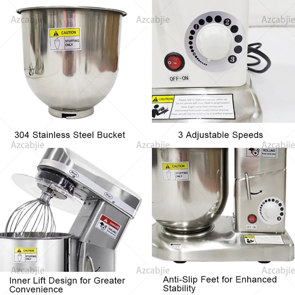 Impastatrice Multifunzione da Cucina Professionale White-10L | 5L/7L/10L Frullatore Multifunzione per Pizza E Panetteria,Impastatrice Elettrica a 3 Velocità per Pasticceria,Pizzeria