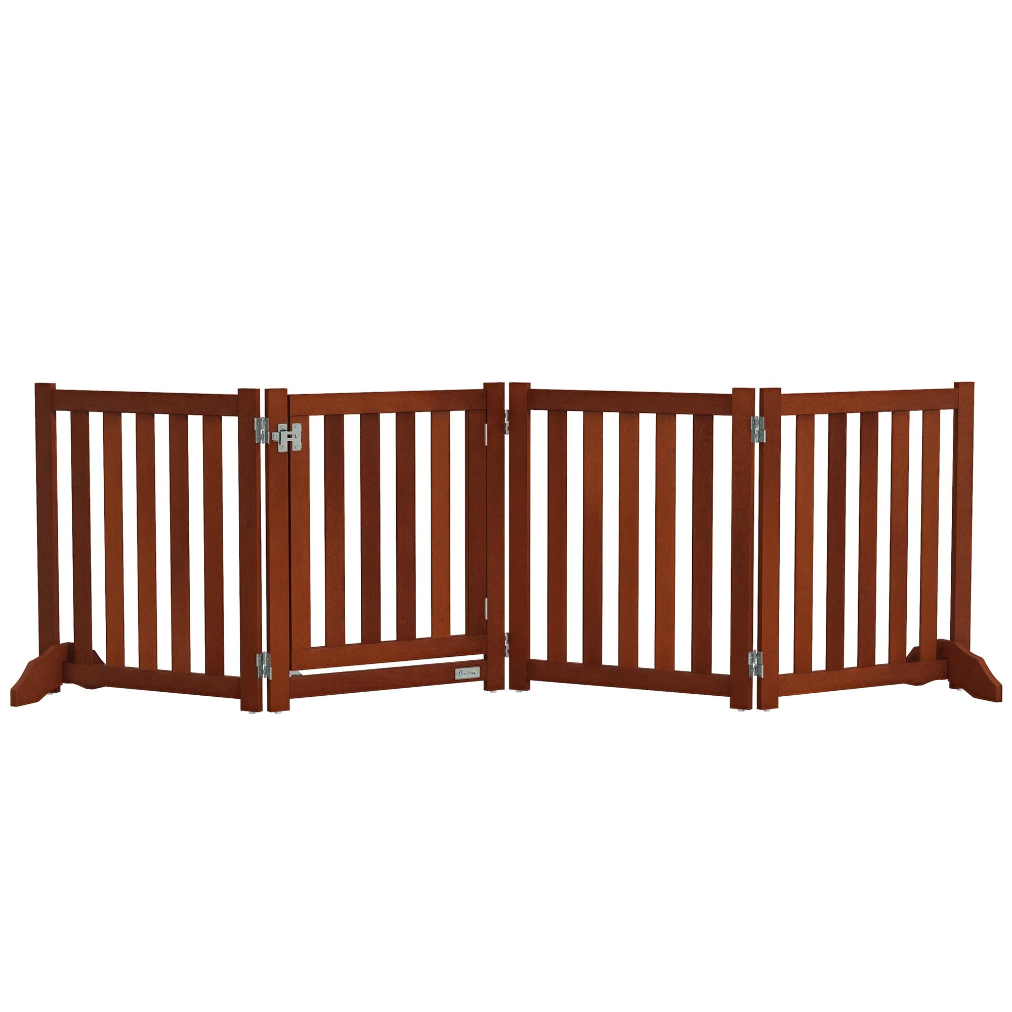 PawHut Barrera de Seguridad para Perros Plegable para Escaleras y Puertas Valla para Perros Pequeños de 4 Paneles con Soporte de Pie para Interiores 205x30x60 cm Marrón