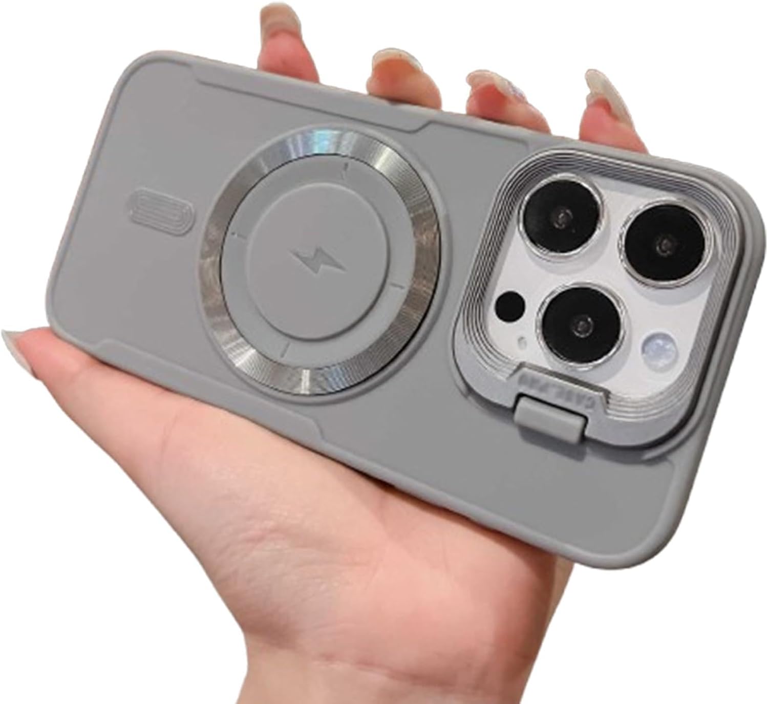 Silicone Magnetic Case with Invisible Lens Stand,Trendy Electroplating Magnetic Anti-Drop Soft Silicone Case Cover for iPhone 15 14 13 12 11 Pro Max (Gray,for iPhone11)