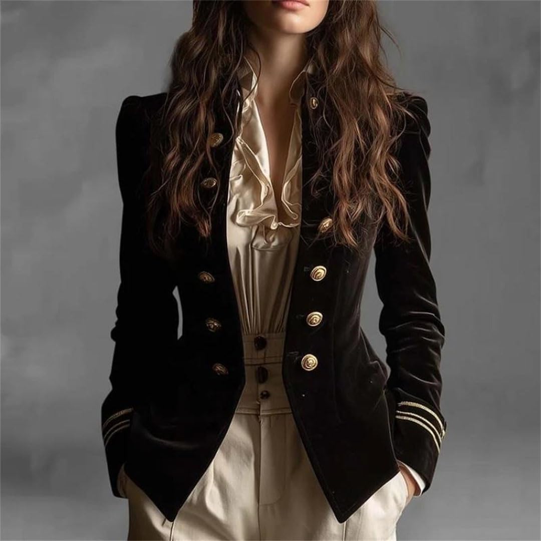 Women's Vintage Slim Fit Fleece Suit Jacket Outerwear Lady Autumn Winter Stand Collar Blazers Coat