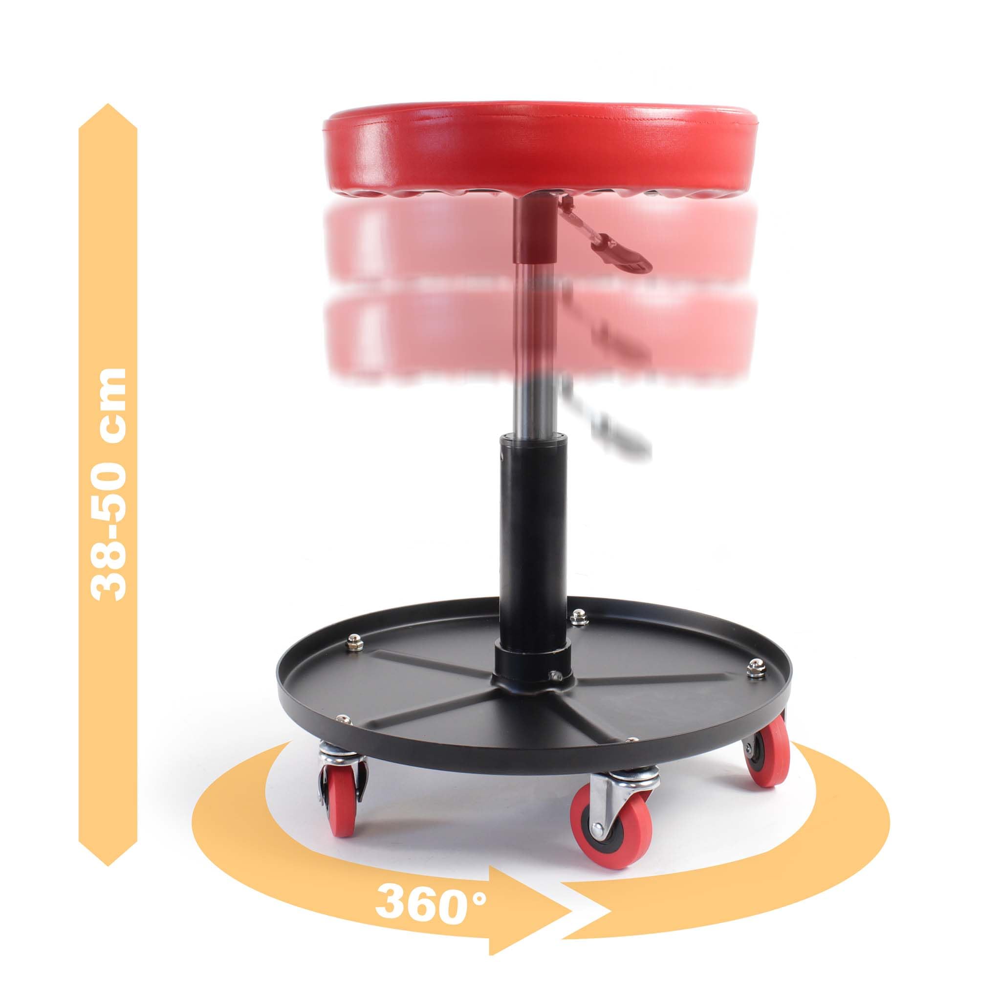 XPOtool Taburete de Taller Regulable en Altura móvil Giro a 360° Asiento con Bandeja de Herramientas