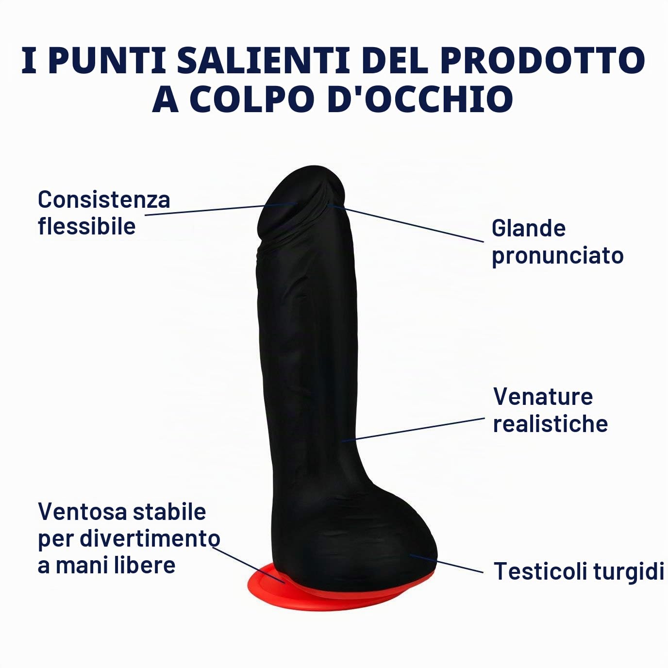 Ghiaccio, Deluxe in silicone dildo Nero/Rosso Mamba, fissaggio a ventosa, authentischer Look, codolo 14 cm | Aspetto autentico | codolo 14 cm