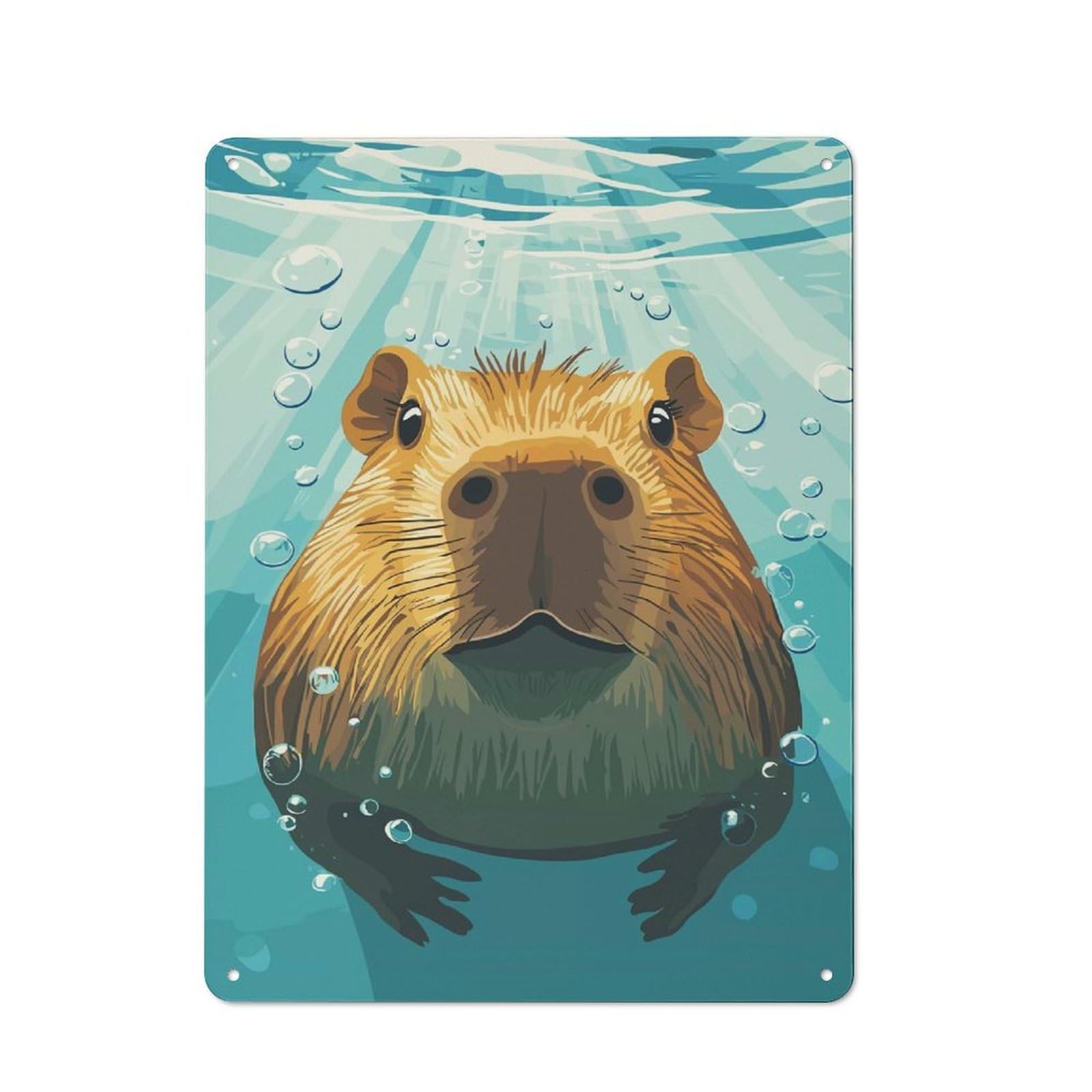 Junmoney Style-21 Capybara Swimming Underwater Illustration Rustic Metal Sign 40X30cm, Barn Style Farmhouse Wall Decor For Kitchen, Cottage, Porch Or Garden Room