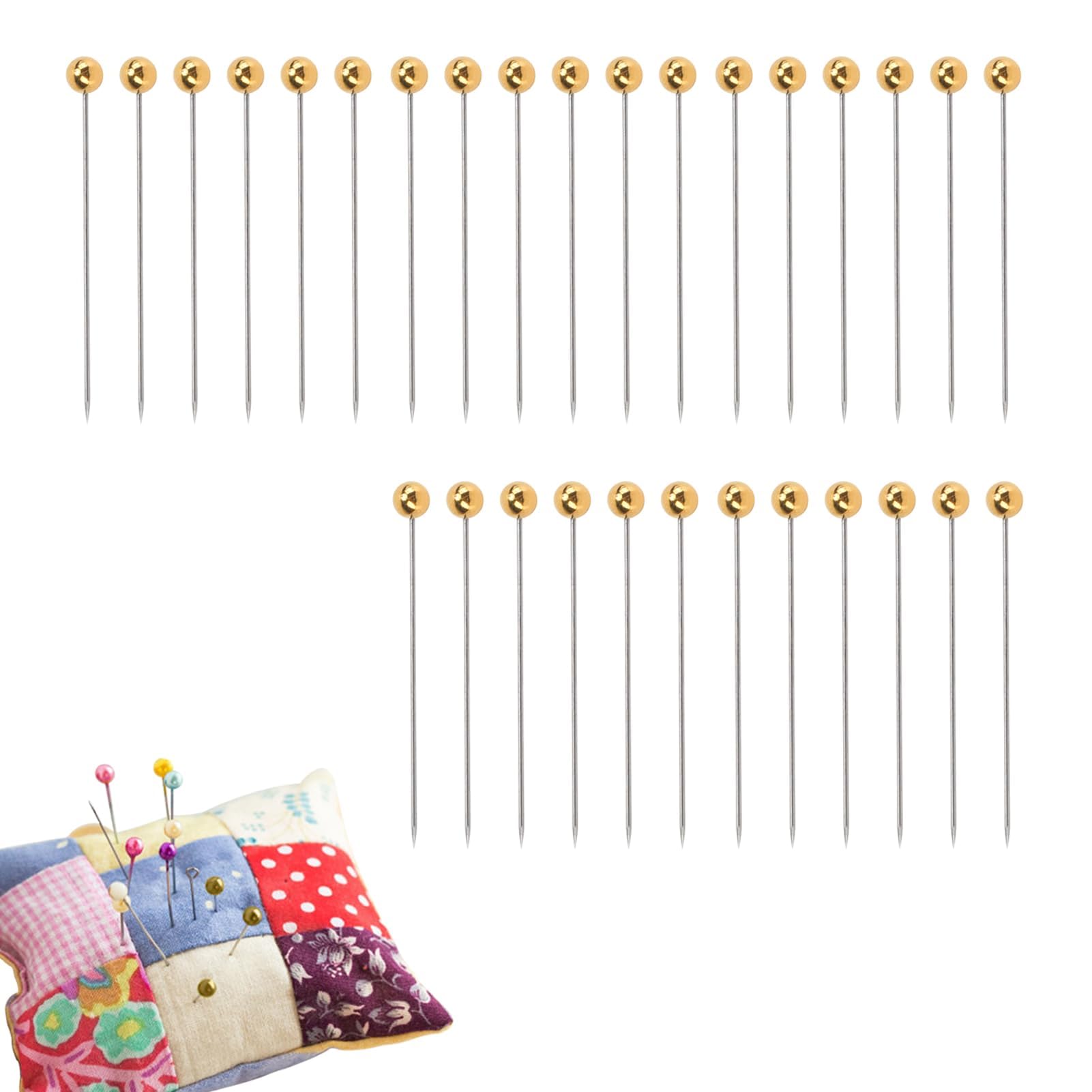 200Pcs Sewing Pins, Straight Pins for Fabric Quilting Pins Corsage Stick Pins Gold Ball Head with Storage Box for Fabric Craft Sewing