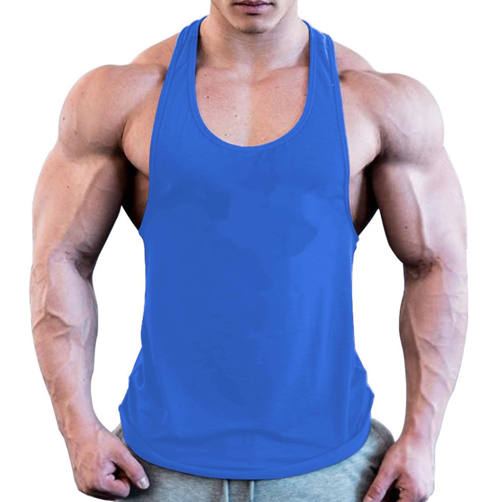 Mens Tank Tops Summer Scoop Neck Quick Dry Workout Gym Muscle Tank T-Shirt High Stretch Sleeveless Tank Undershirt