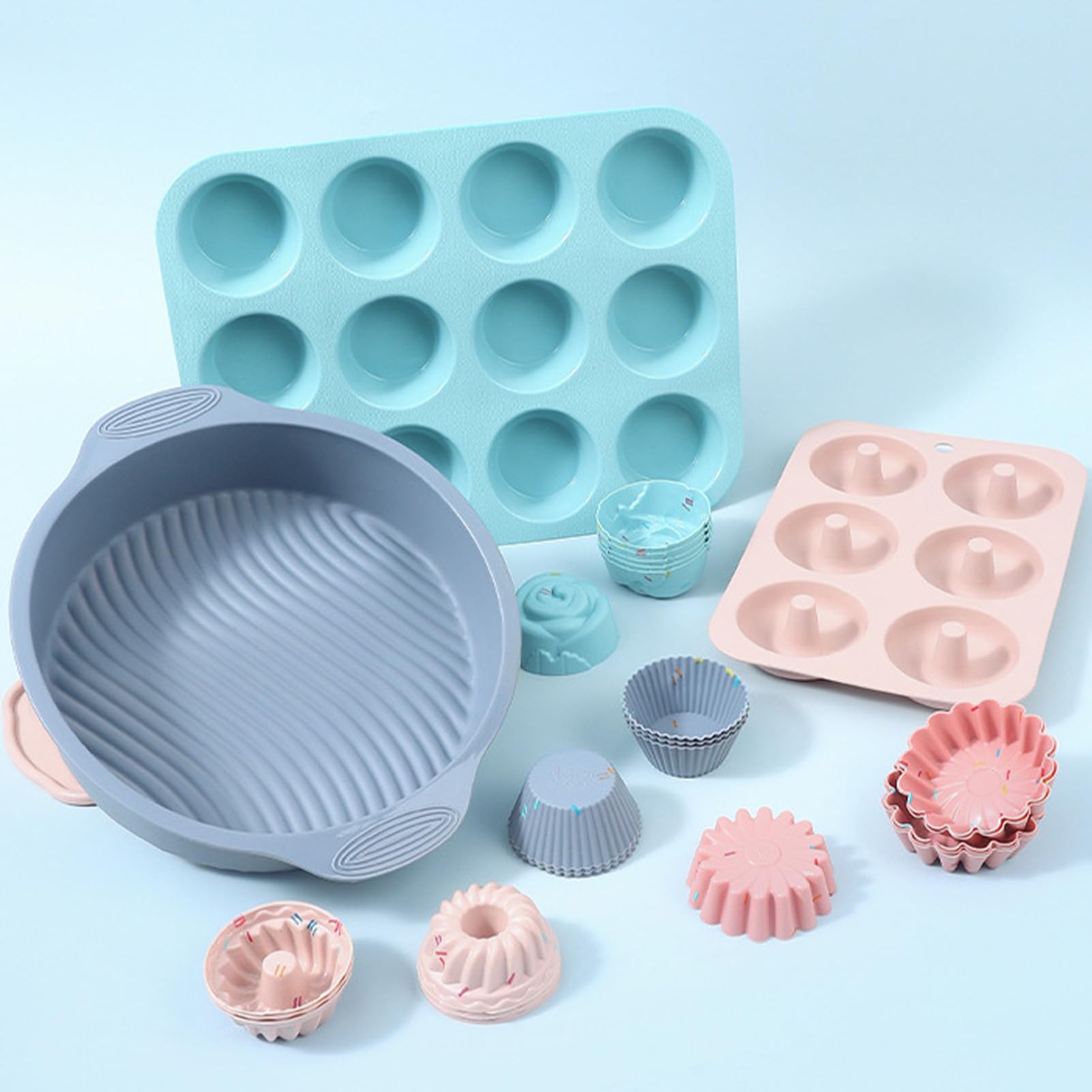 Lot De 30 Moules à Pâtisserie En Silicone - Moules à Gâteaux, Plaque De Cuisson, Moule à Beignets, Moule à Muffins En Silicone Et Lot De 24 Moules à Cupcakes En Silicone (Gris)