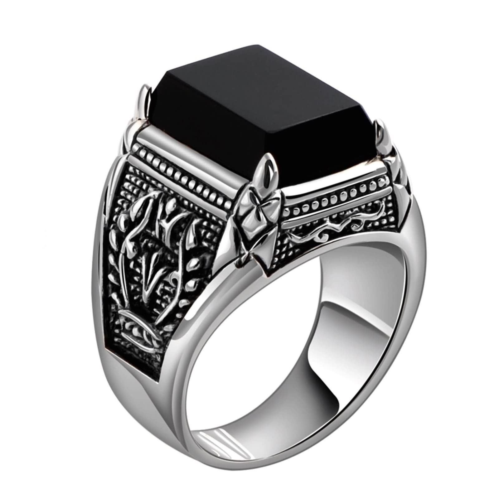 Anello da uomo in argento 925, da uomo, stile retrò, agata nera con filigrana, anello di fidanzamento da uomo, 18 (18,5), Zirconia cubica