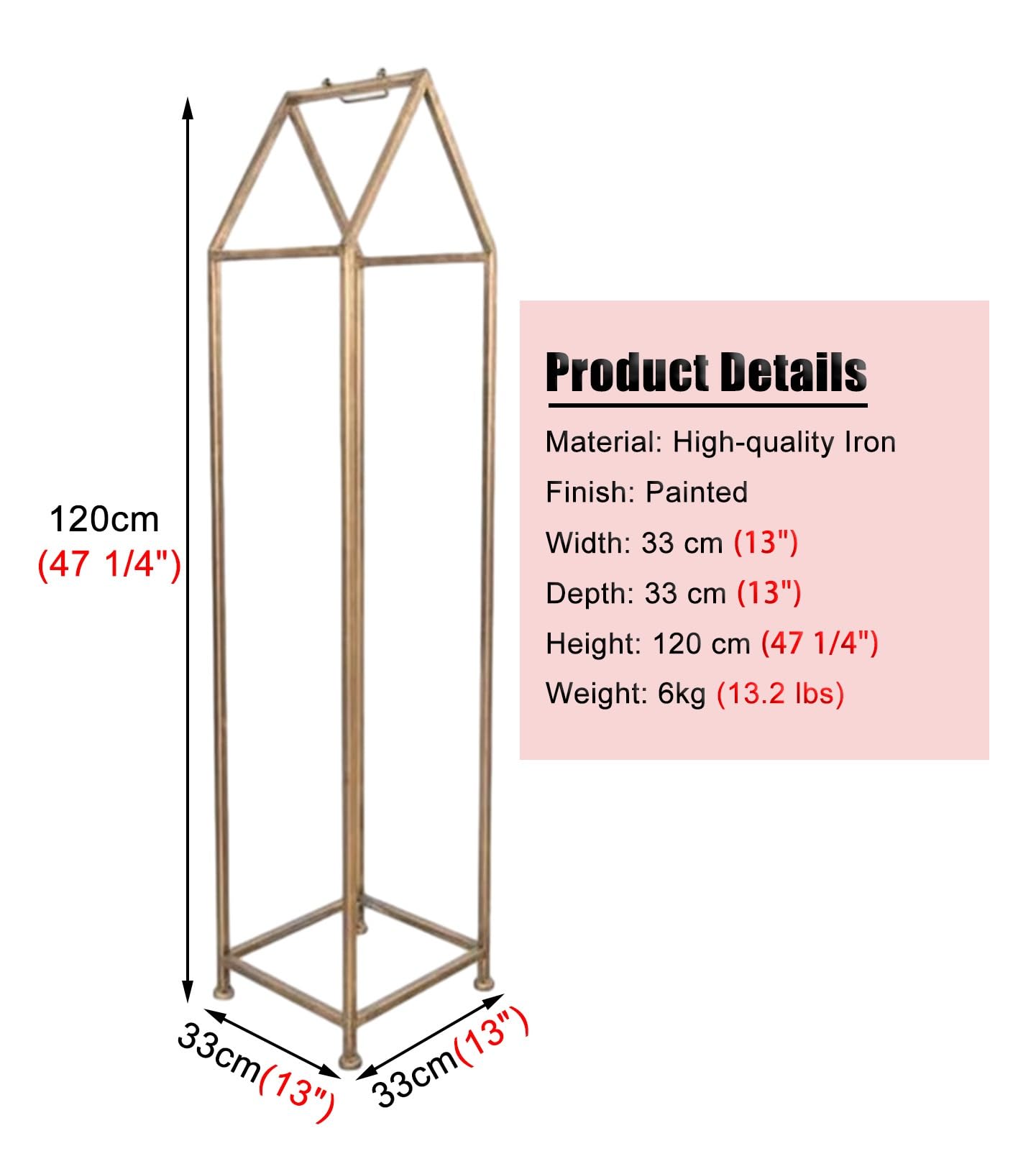 Portalegna Portalegna Stretto 33x33 cm Alto 120 cm, Supporto Angolare in Metallo per Tronchi di Legna, Supporto Impilabile per Stoccaggio di Legna da Ardere(Gold)