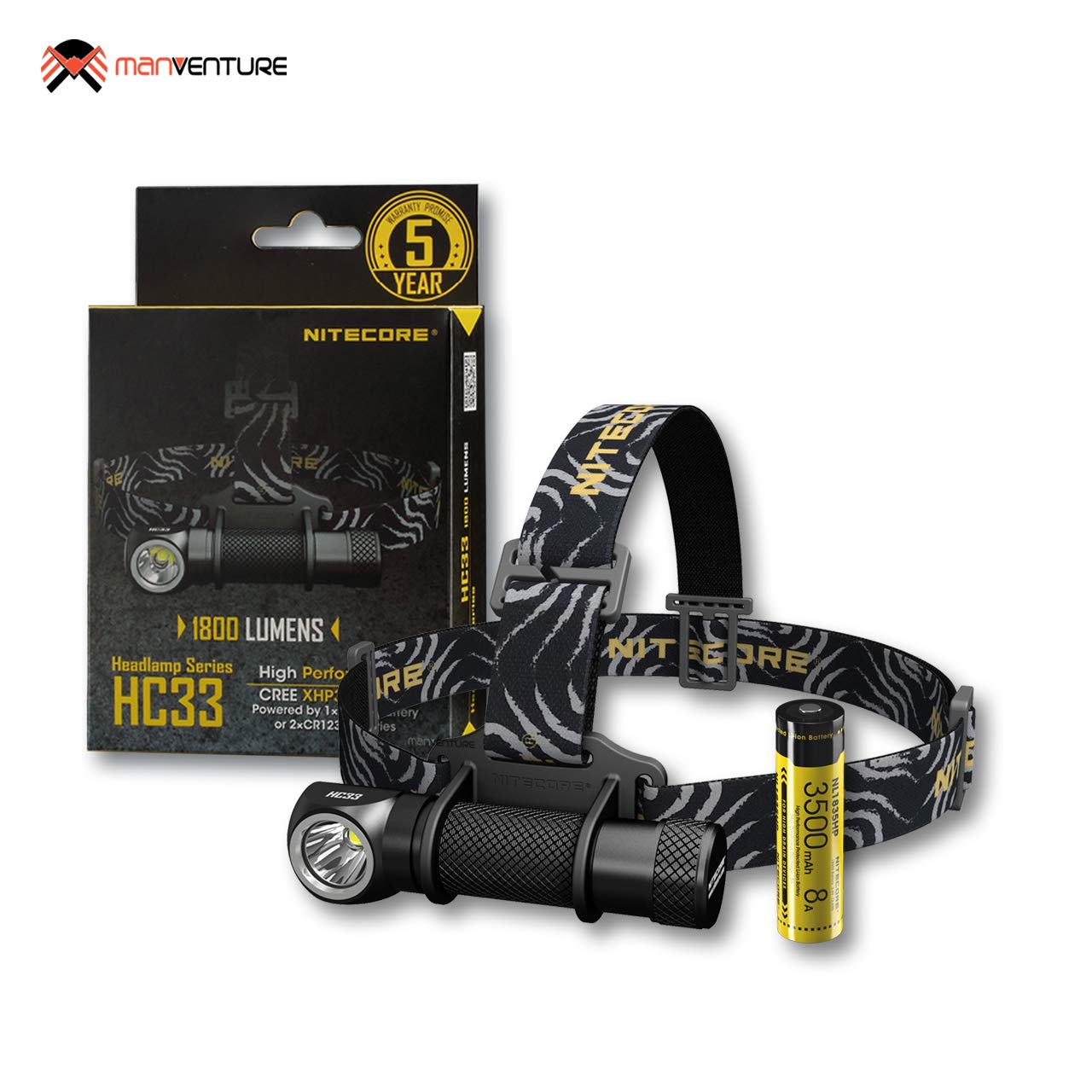 Nitecore HC33 Stirnlampe - Super Hell LED 1800 Lumen - Wiederaufladbar Kopflampe - IP68 Wasserdicht - Magnetisch L Form