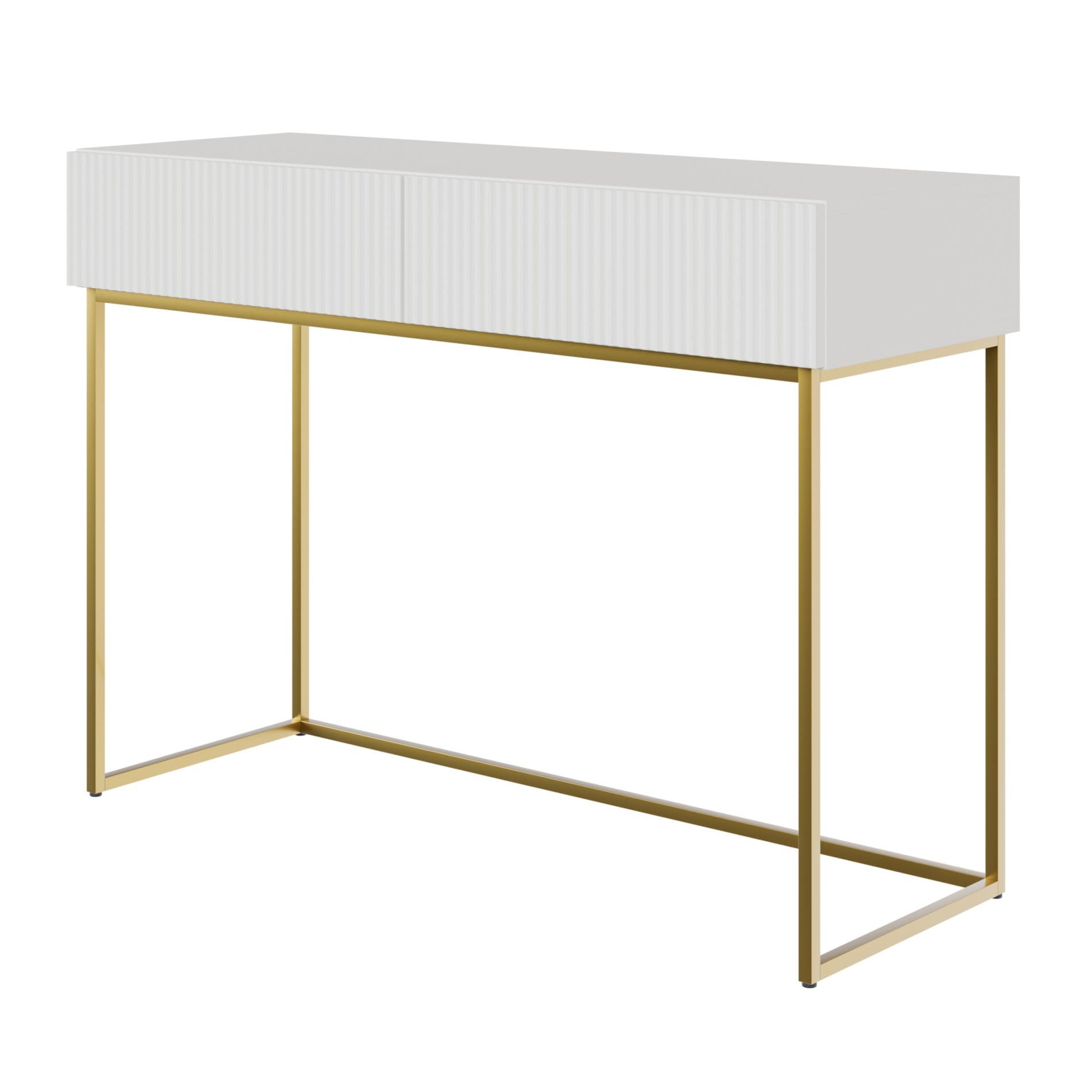 Selsey Toeletta Da Trucco Con 2 Cassetti 110 x 79 cm Con Gambe Dorate Tavolo Da Trucco Postazione Trucco Bianco Veldio