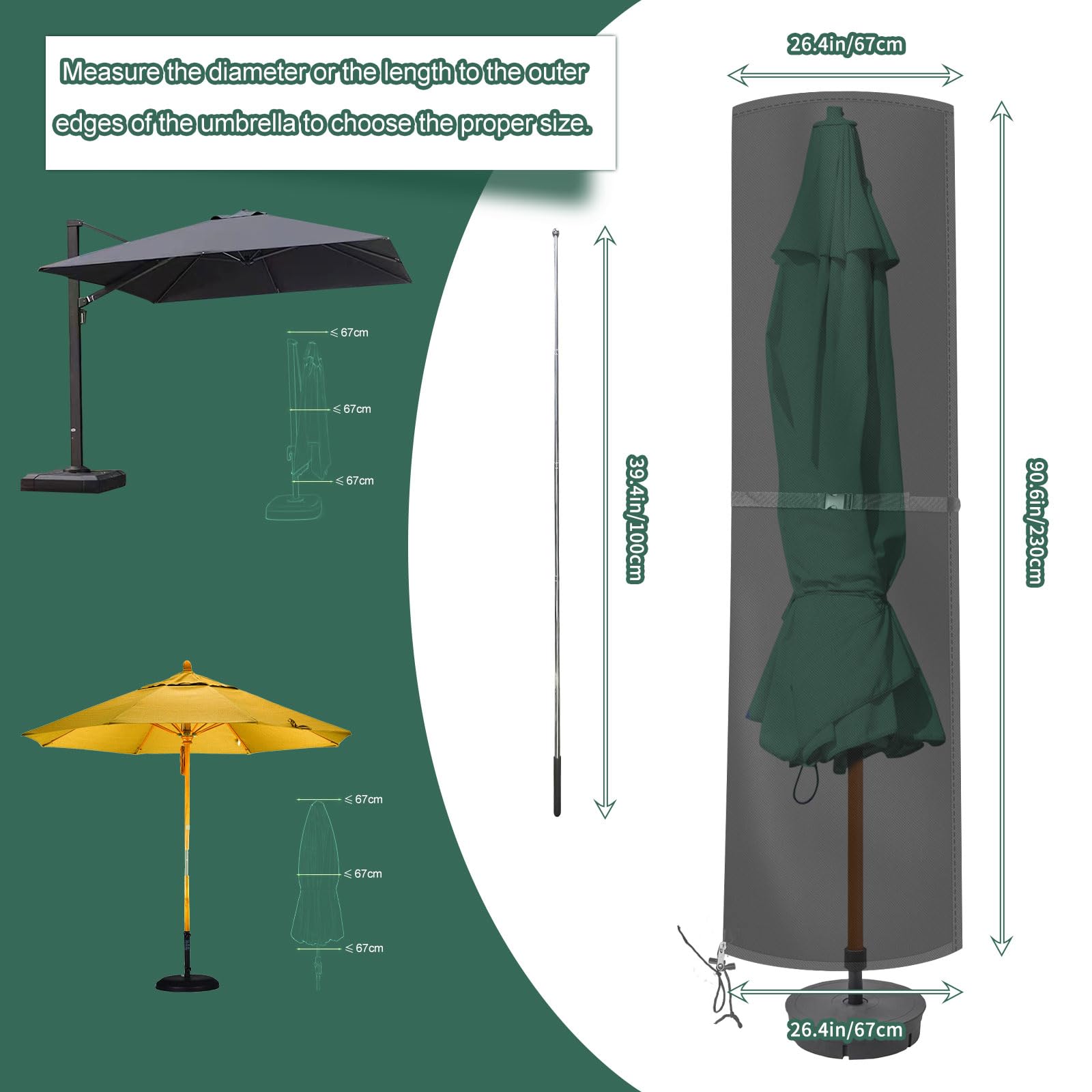 PATIO PLUS Double Garden Waterproof Large Parasol Cover with Rod, Fastened buckle ties,Adjustable drawstring and Zipper - Image 2
