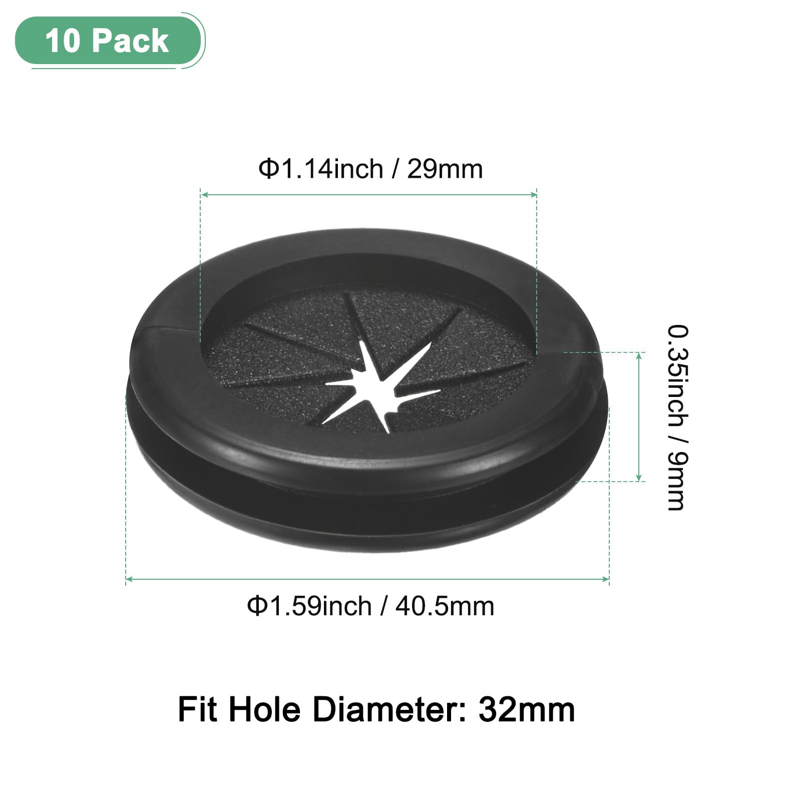 M METERXITY 10-Pack Rubber Grommets for Wiring 32mm Desk Grommet Double-Sided Flexible Cable Cord Grommet Desk Hole Cover for Cables/Wires Through Protection [Black - Image 3