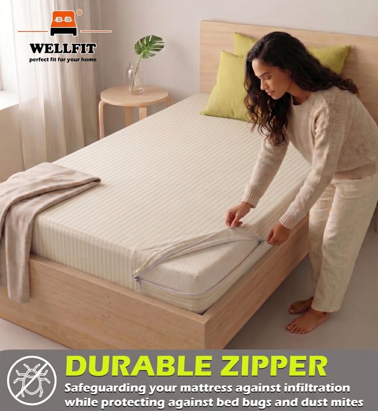 Image of WELLFIT Premium Glace Cotton 250 TC Mattress Cover /Protector for Single Size Bed with Zip /Chain /3x6 ft / 36x72x5 inch