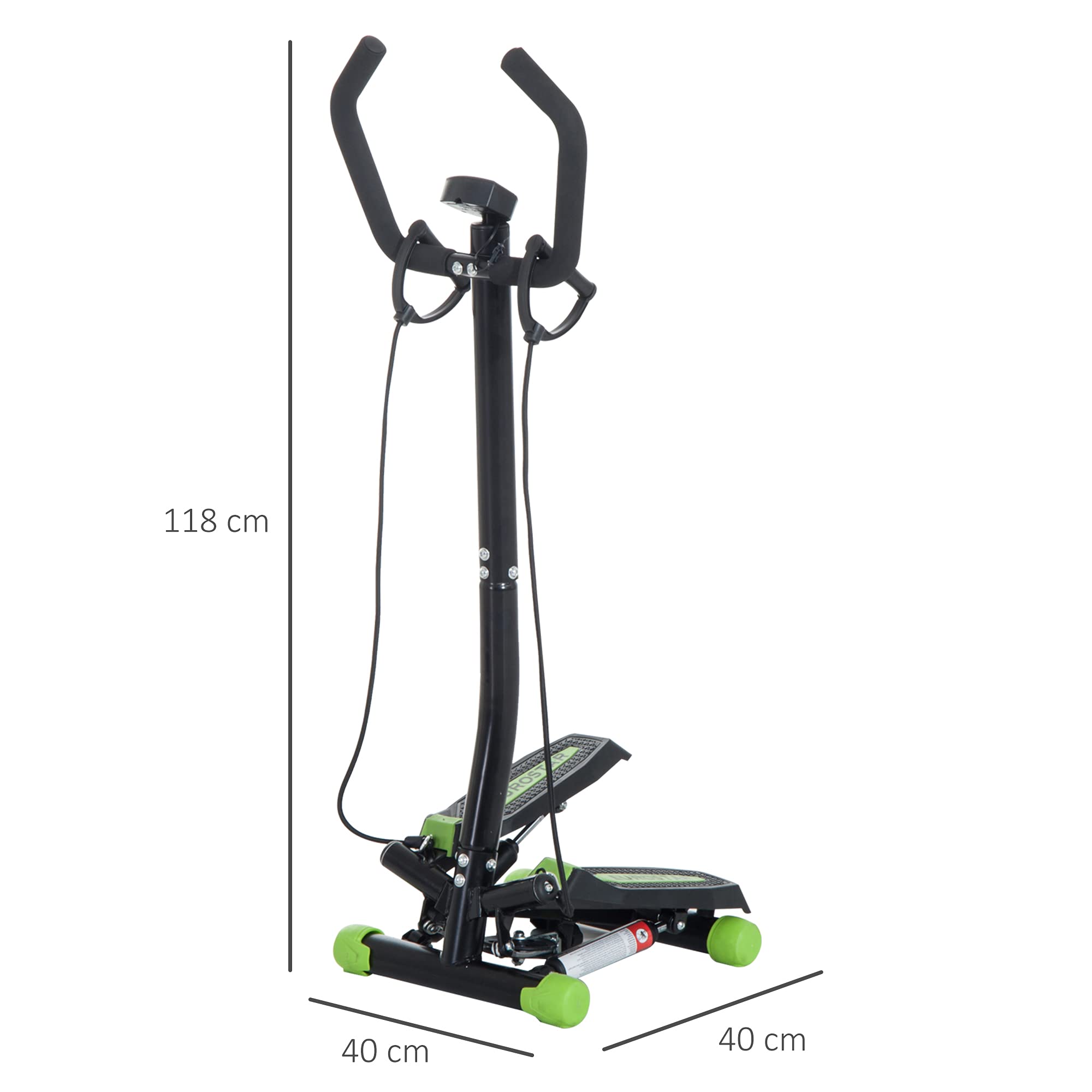HOMCOM Máquina de Step de Acero Stepper Up-Down Máquina de Paso con 2 Reposapiés 2 Banda Elástica y Pantalla LCD Pedales Ajustables Resistencia Hidráulica para Casa Oficina 40x40x118cm Negro y Verde