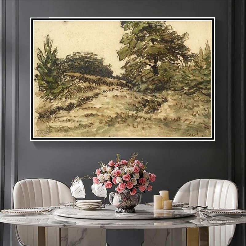 Miniatura 3 de Kit de pintura al óleo de bricolaje, camino ascendente cerca de Vichy pintura por Jean-Francois Millet Paint by Number Kit sobre lienzo para