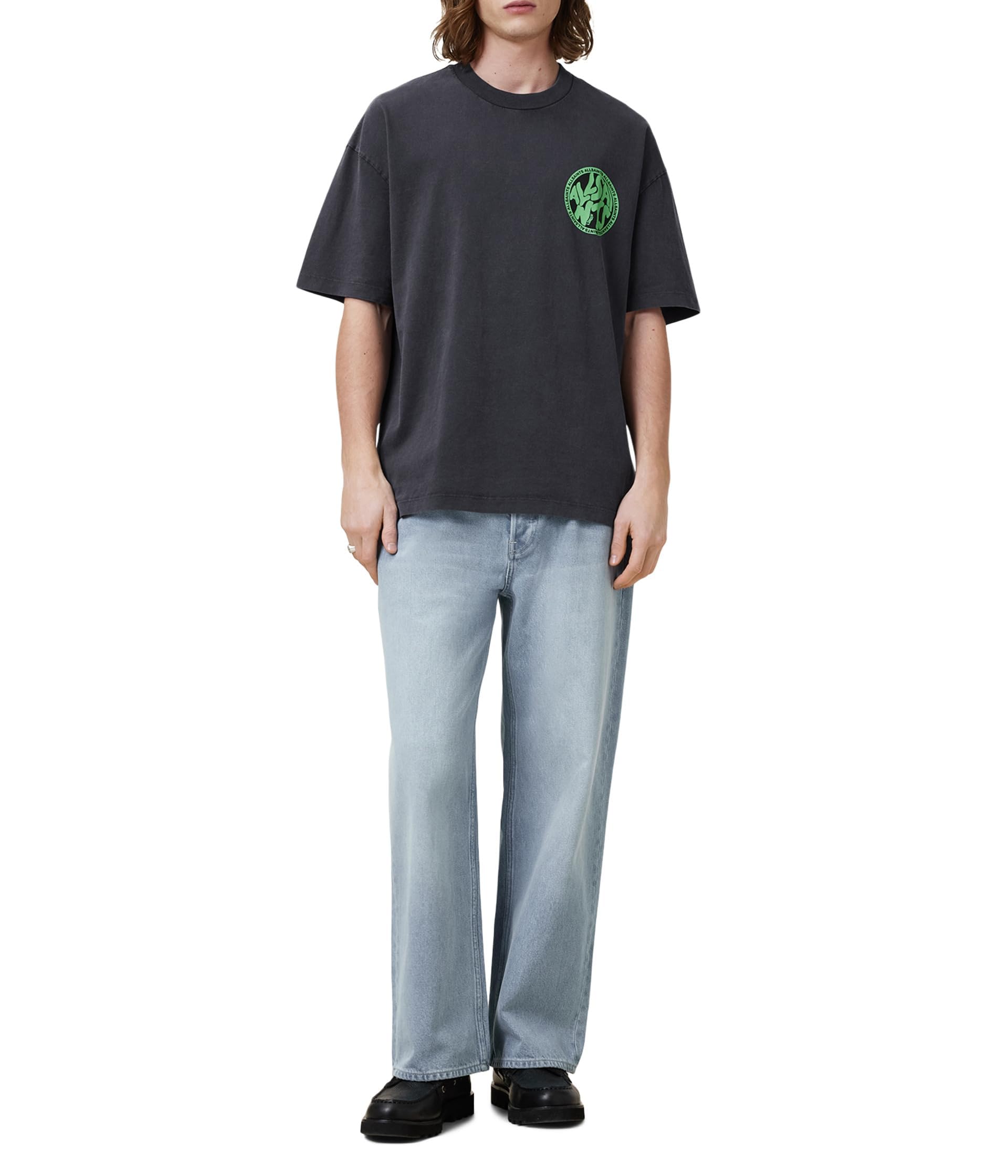 AllSaints Men's Distortion Ss Crew, Washed Black