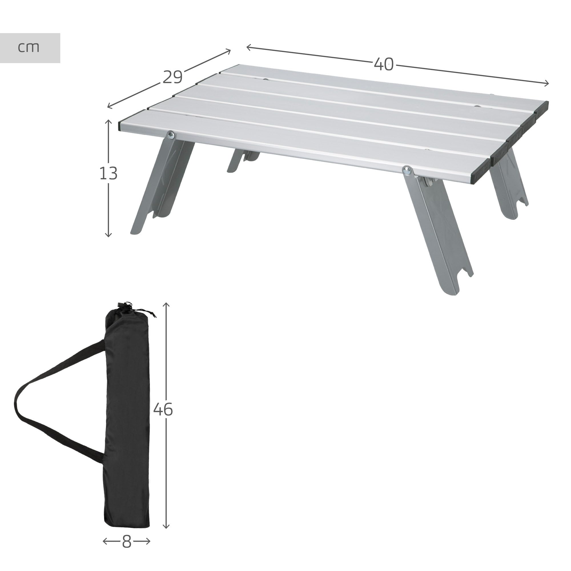 Aktive 52995 stół kempingowy - niski, 40 x 28,5 x 13 cm, torba do przenoszenia, aluminiowy