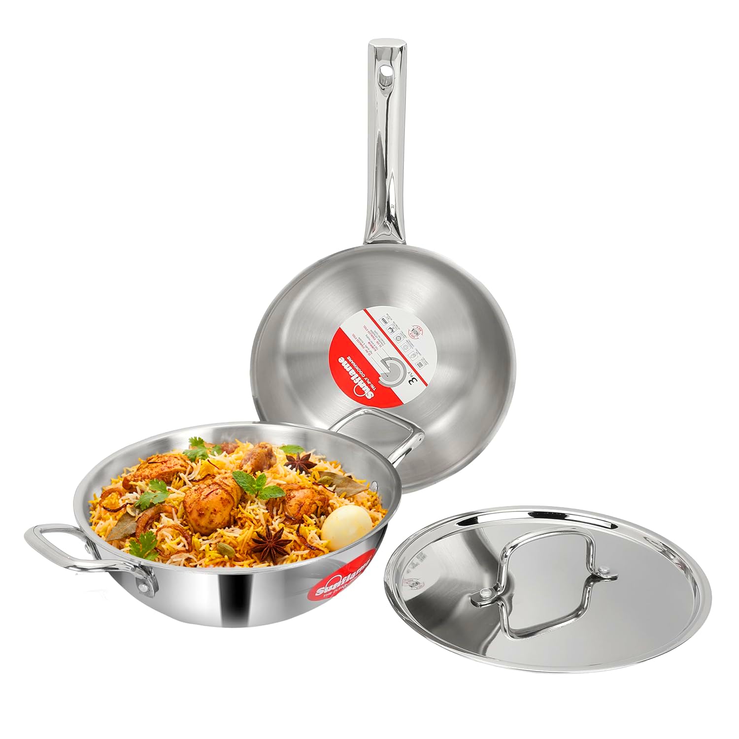 SUNFLAME 3 Pcs Triply Stainless Steel Cookware Combo | Kadhai 24