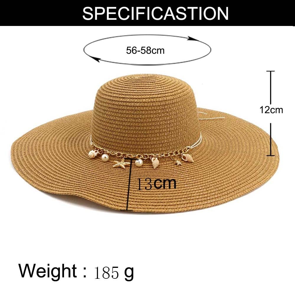 Sombrero de Sol de Paja para Mujer, Sombreros de Verano, Personalidad, Vacaciones al Aire Libre, Viajes, Playa (Negro 6 7/8)
