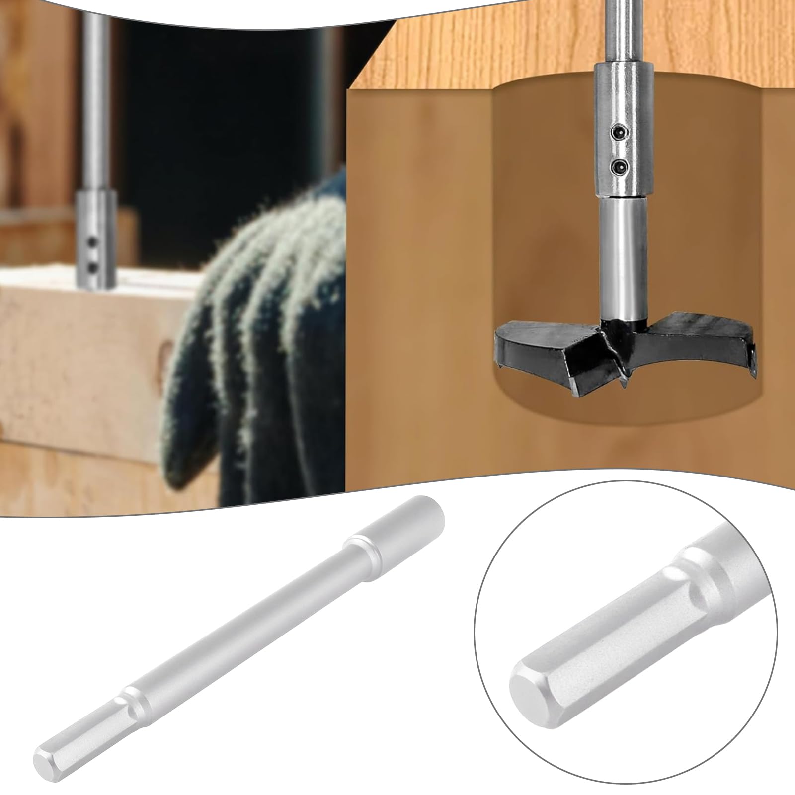 Forstner-Bit-Verlängerung 17,3 Cm – Für 9,5 Mm Schaft, 14,3 Cm Zusätzliche Bohrtiefe, Inkl. Sechskantschlüssel, Aus Karbonstahl