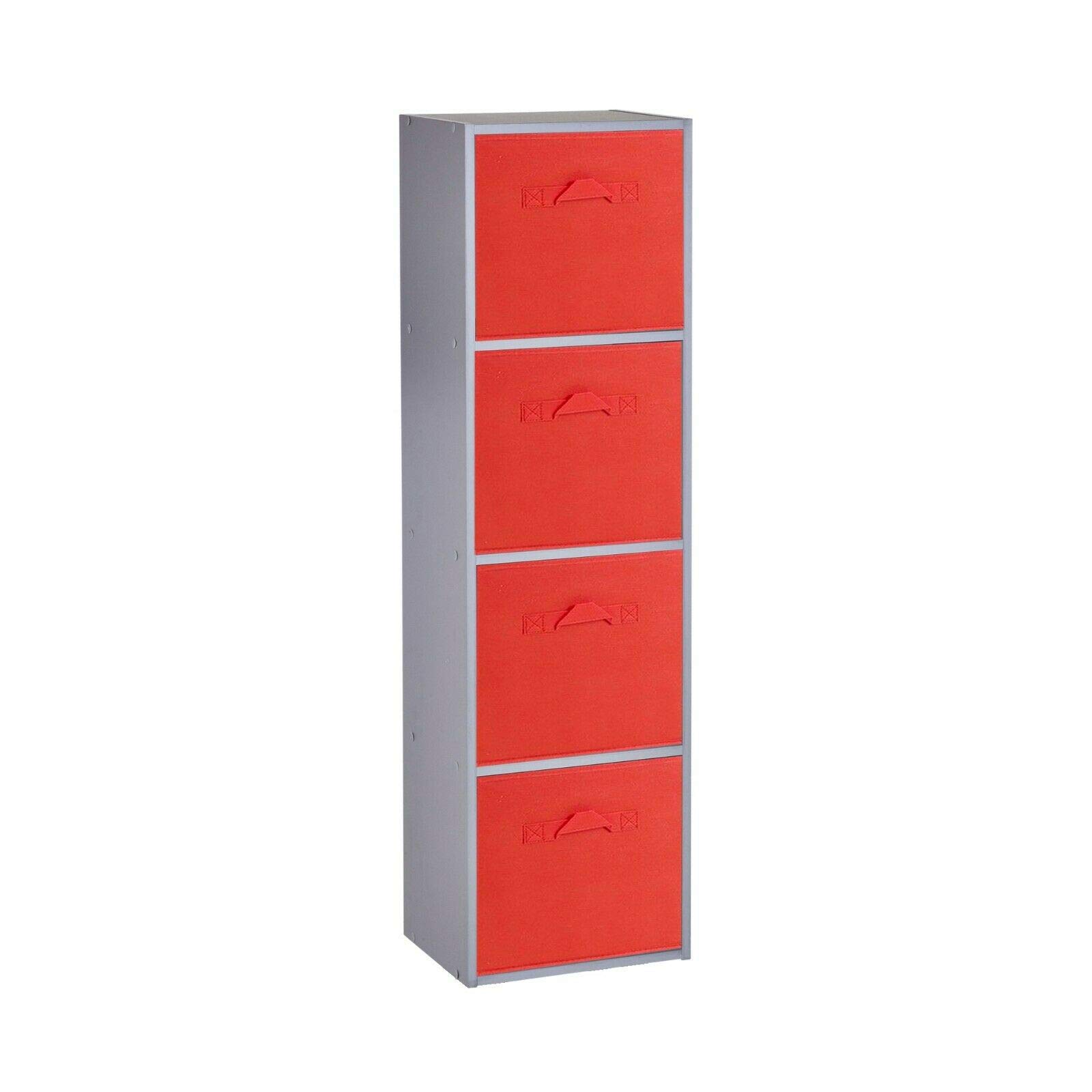 Urbnliving Red Drawer Wooden Bookcase Grey 4 Tier + 4
