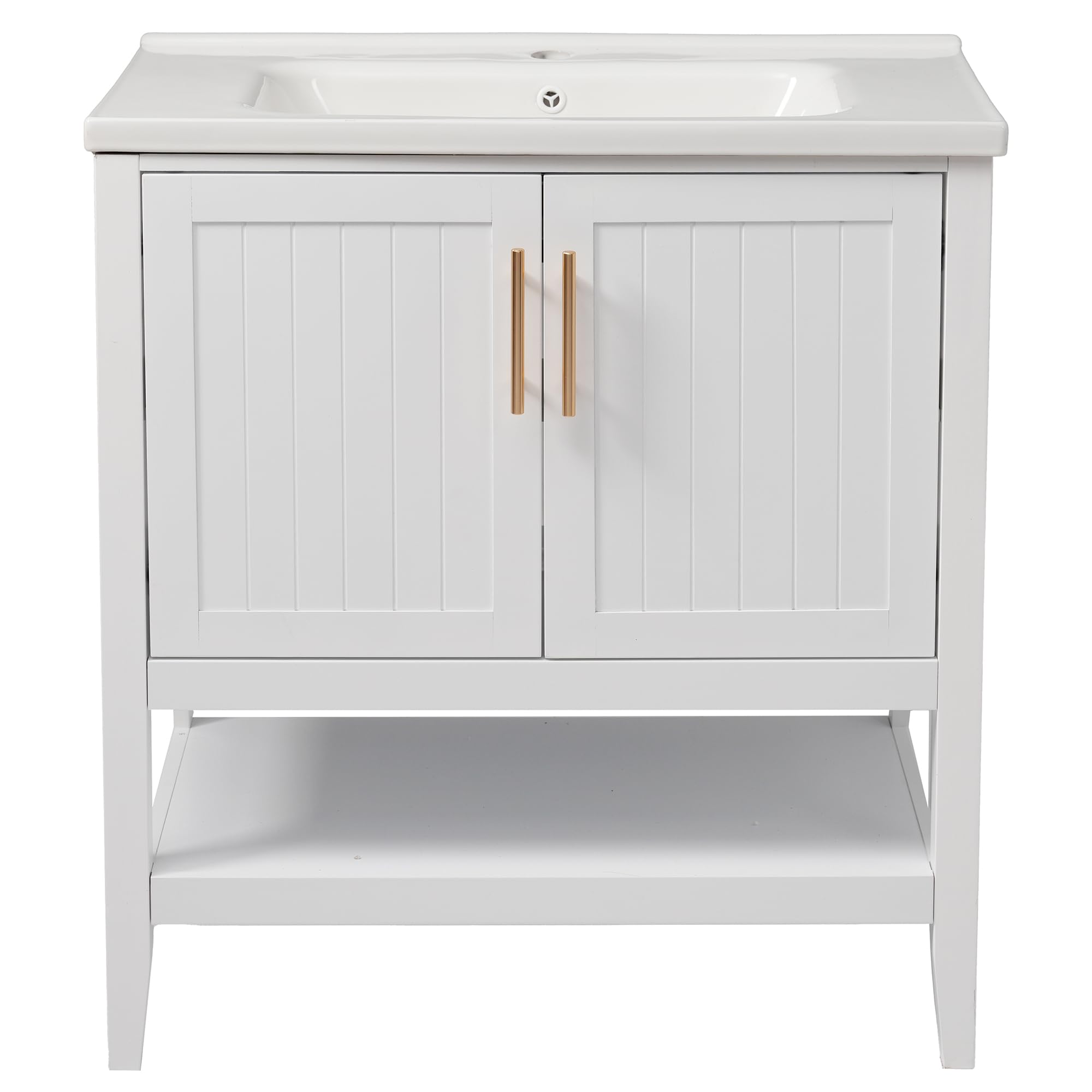 SUKY Mueble de baño individual con armario inferior de 80 cm con lavabo de cerámica, 80 x 47 x 90 cm, MDF, color blanco