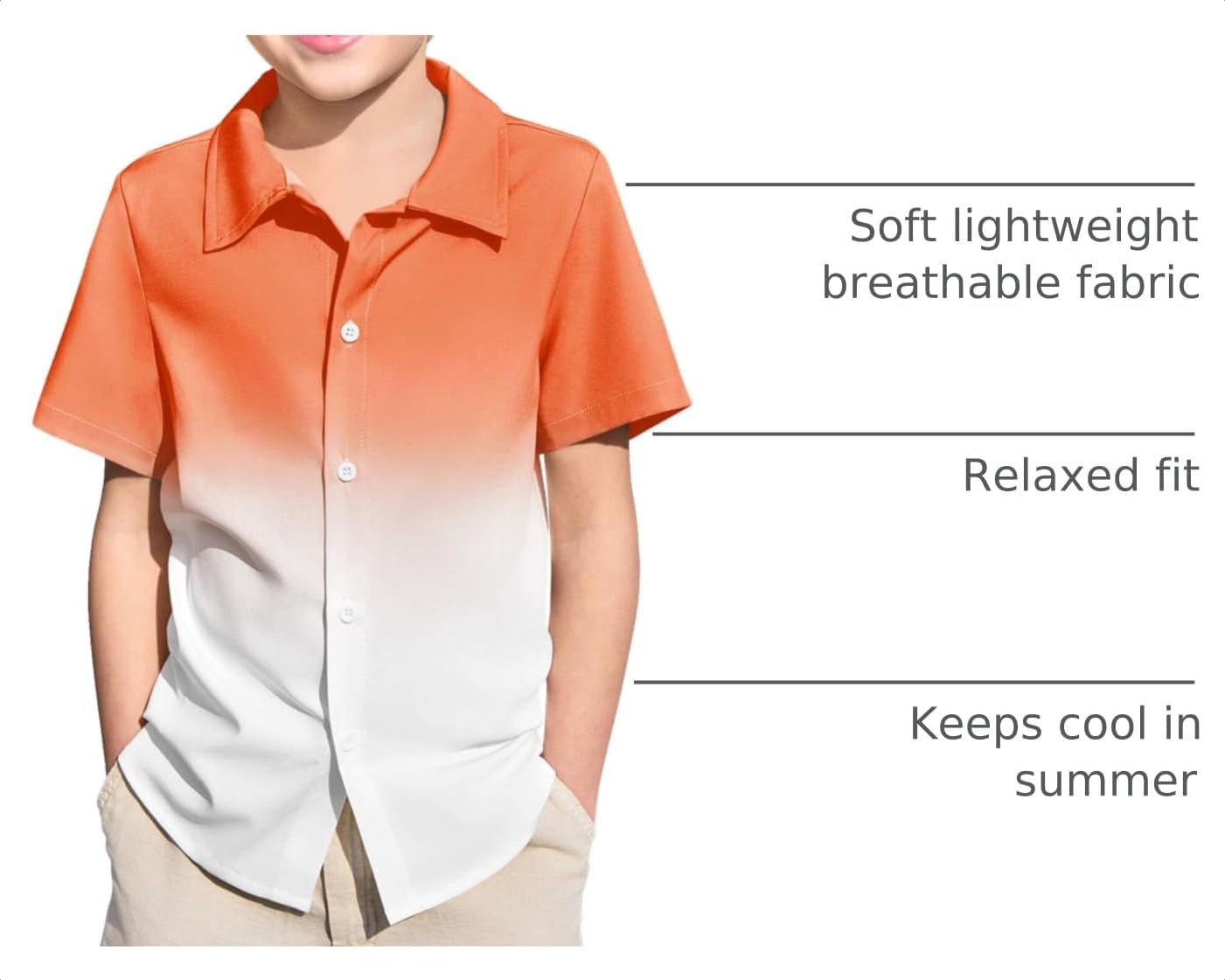 Haloumoning Boys Button Down Shirts Short Sleeve Gradient Shirt Kids Summer Casual Beach Hawaiian Shirts 5-14Y image 4