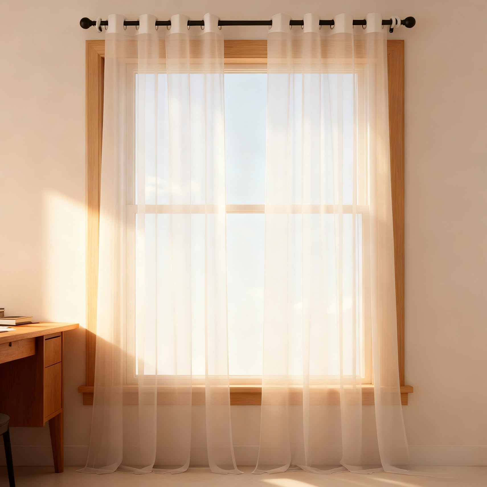 Voilage translucide souple blanc 106x270 cm anti-éblouissement