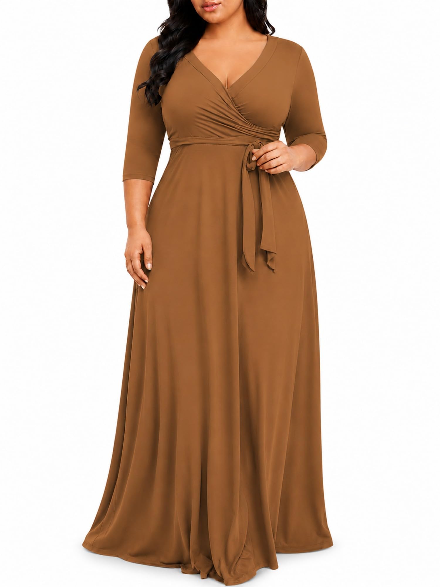 PinkPatty Women's Plus Size Maxi Dresses Casual Flowy 3/4 Sleeves Dress Printed Vacation Dress for Daily Wear with Belt
