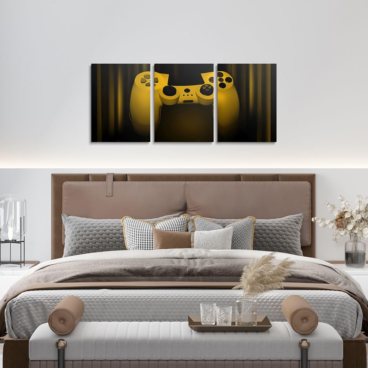 Feelyou Lienzo decorativo de pared para sala de estar, dormitorio, niños, decoración de pared para niños, amarillo y negro, videojuegos, decoración de pared de oficina, pósteres de 30,5 x 40,6 cm, 3