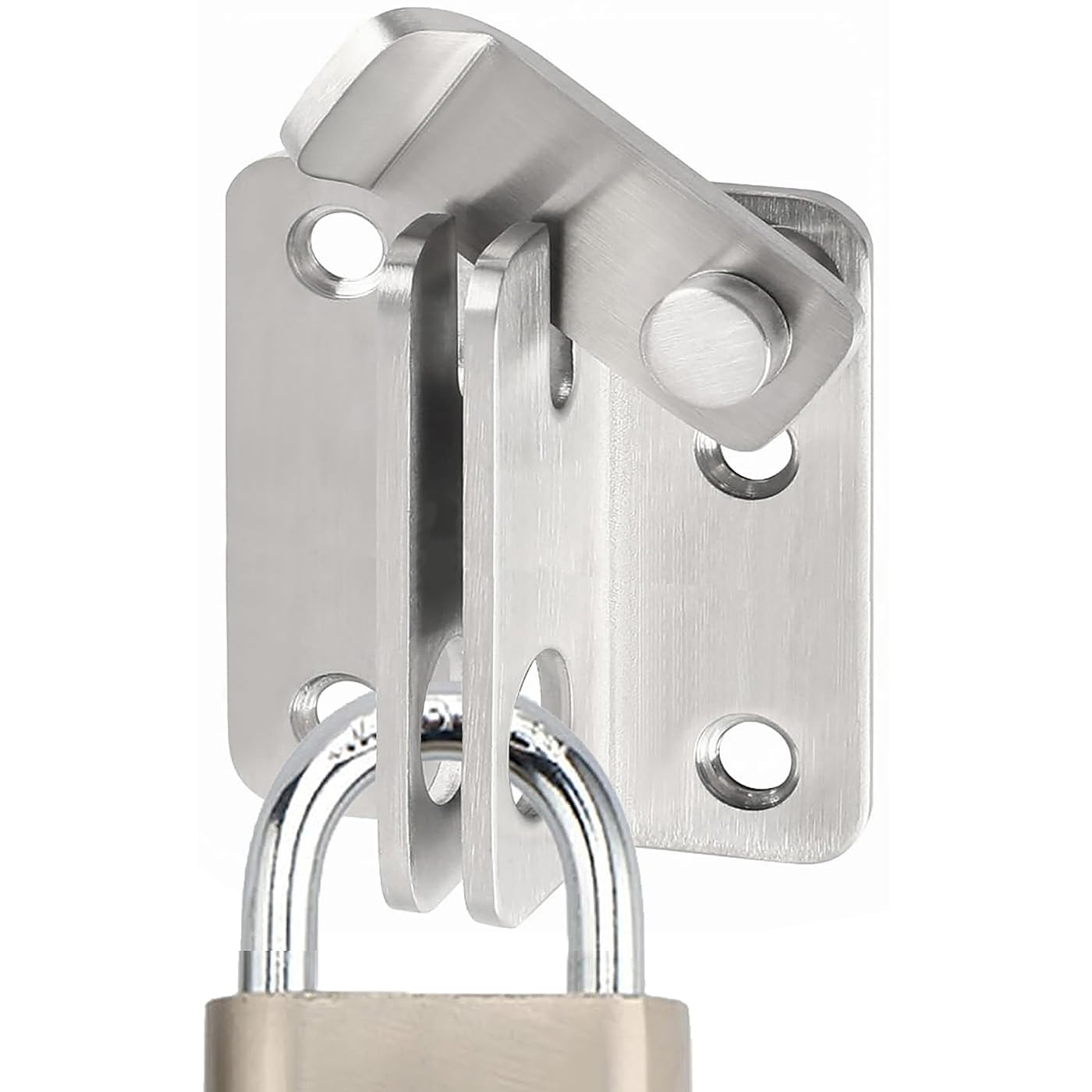 Chiavistello per porta con serratura in acciaio inox con lucchetto, foro di chiusura della porta, per porte in legno, armadio da giardino, aperto a destra (Argento, L: 52 x 62)