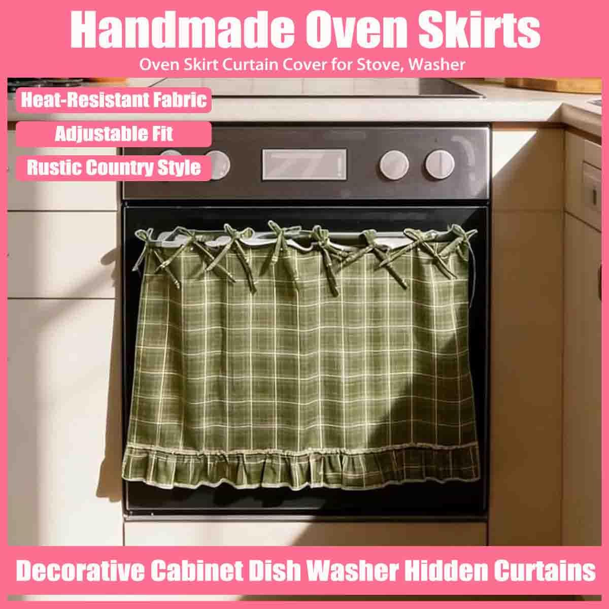 Handmade Oven Skirts,Heat Proof Ovens Door Skirt Curtain,Curtain Tie Top,Farmhouse Kitchen Décor,Effortless Install,Hide Clutter,for oven,Dishwashers,Washing Machine (E)