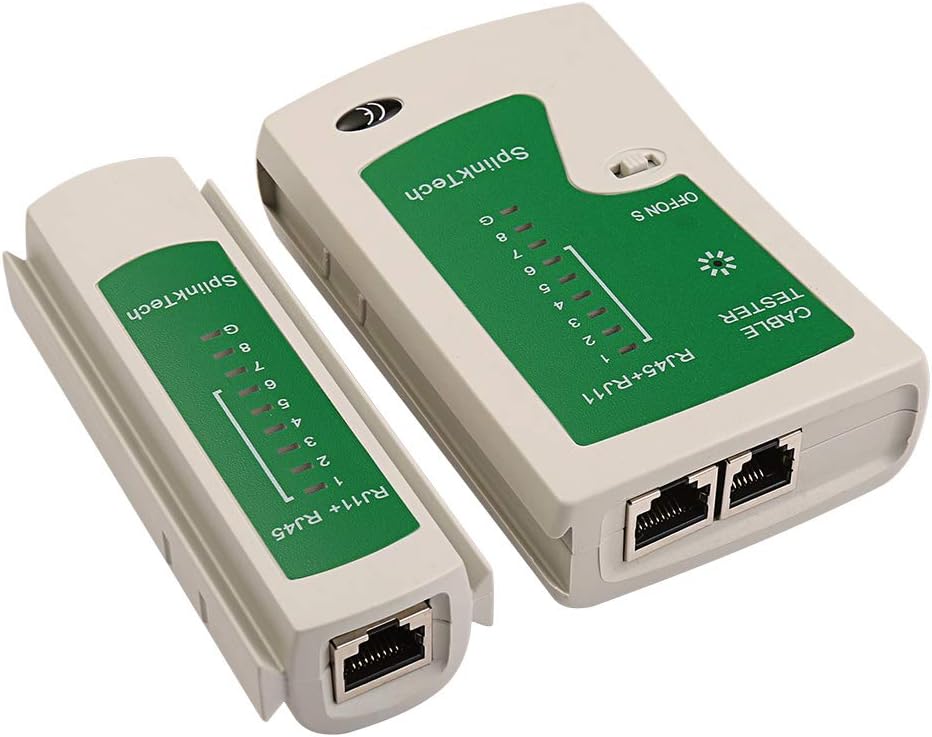 Hiija Cable Tester + RJ45 Crimp Tool Pass Through CAT6 Cat5e Cat5 Crimping Tool for RJ45/RJ12 Regular, 50PCS CAT5 CAT5e Pass Through Connectors, Mini Wire Stripper